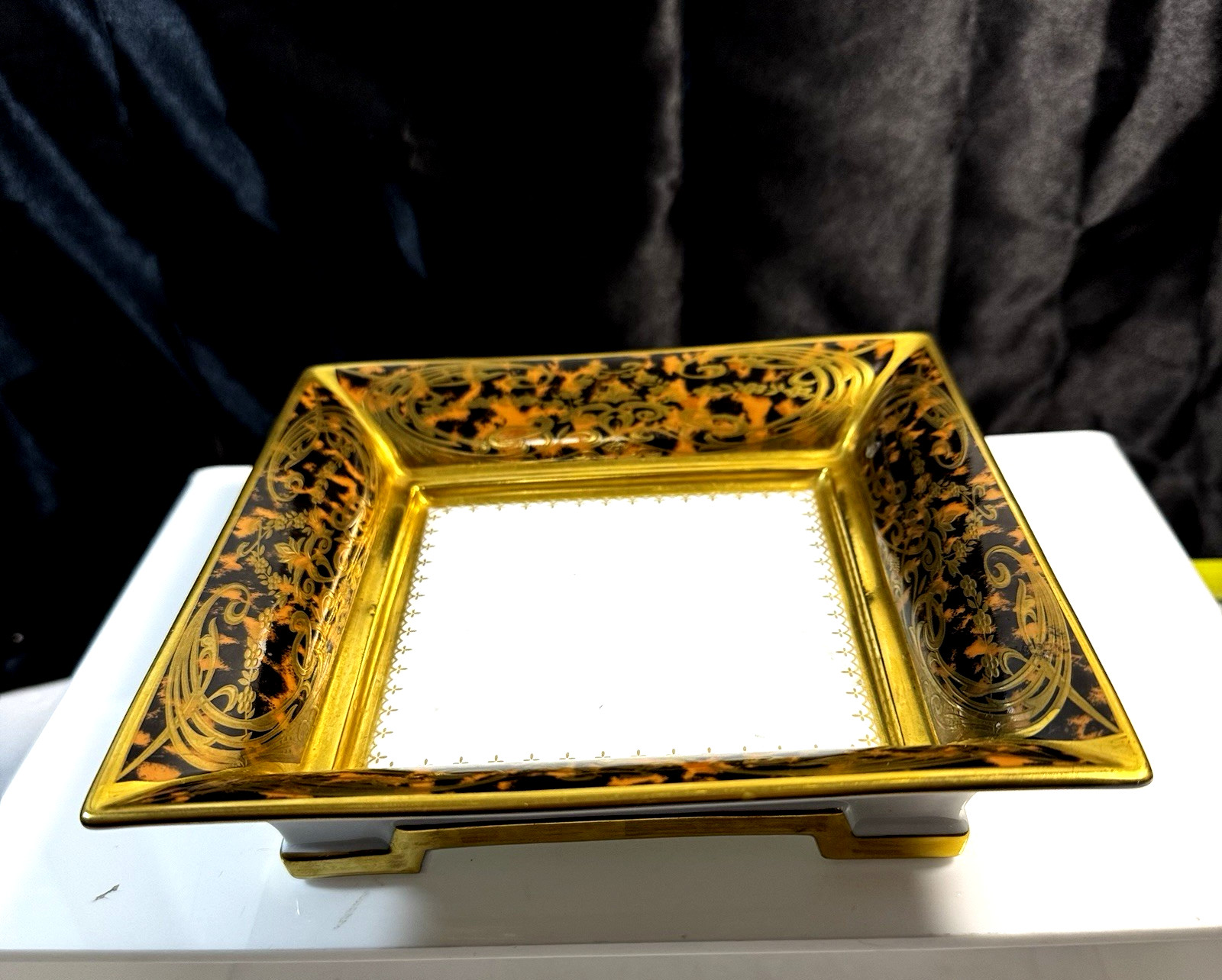 Thomas Goode Limoges France Boulle Bespoke Square HardPaste Porcelain Vide-Poche