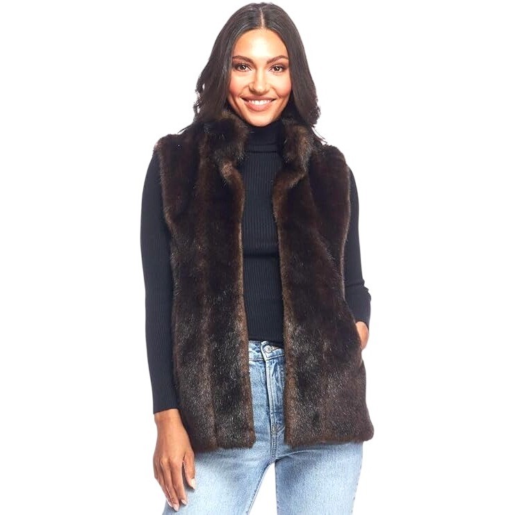 DONNA SALYERS FABULOUS-FURS Lined MINK FAUX FUR Brown POCKETS Hook & Eye VEST M DONNA SALYERS FABULOUS-FURS Lined MINK FAUX FUR Brown POCKETS Hook & Eye VEST M