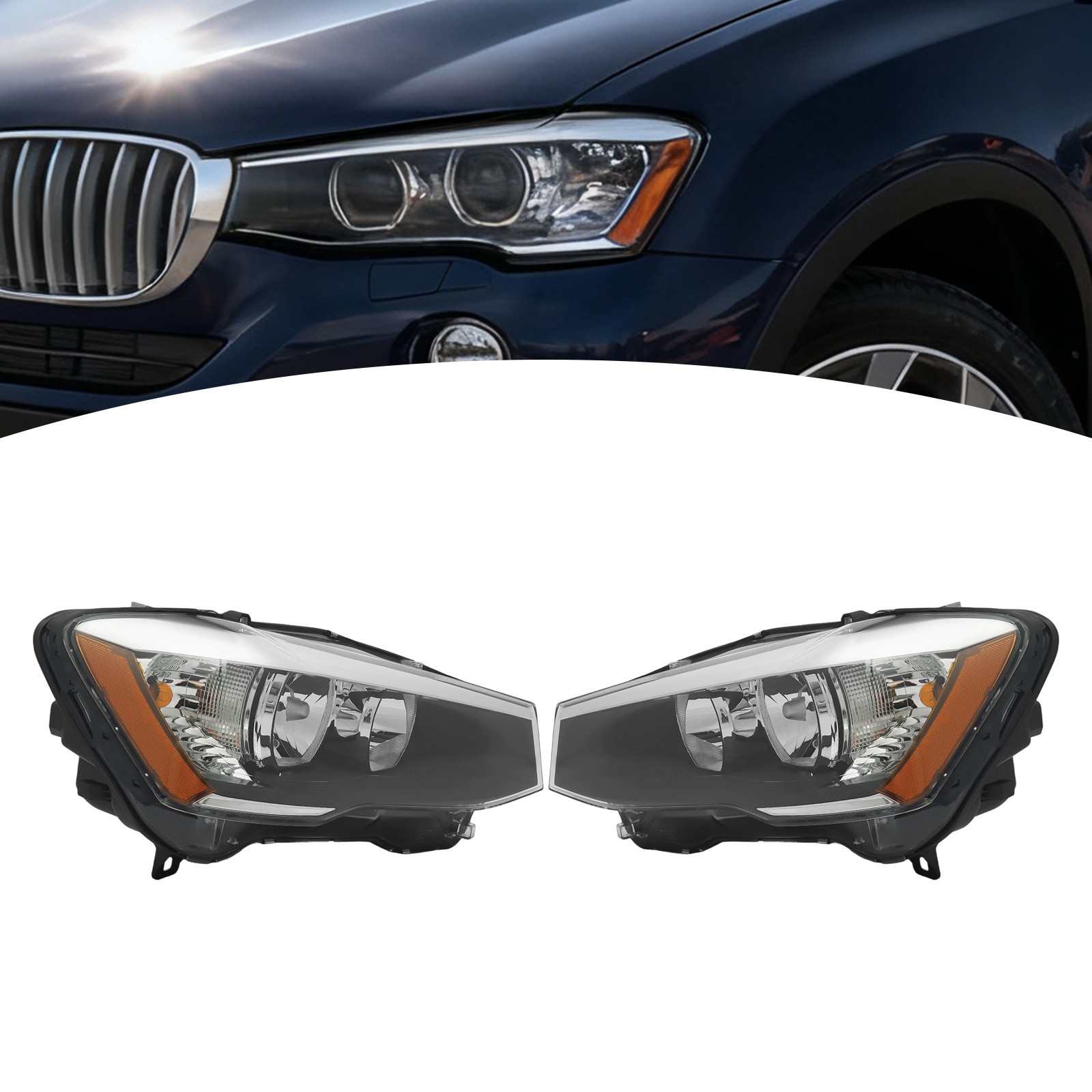 Halogen Headlights For 2015-2017 BMW X3 X4 Headlamps with Bulb Left+Right Set
