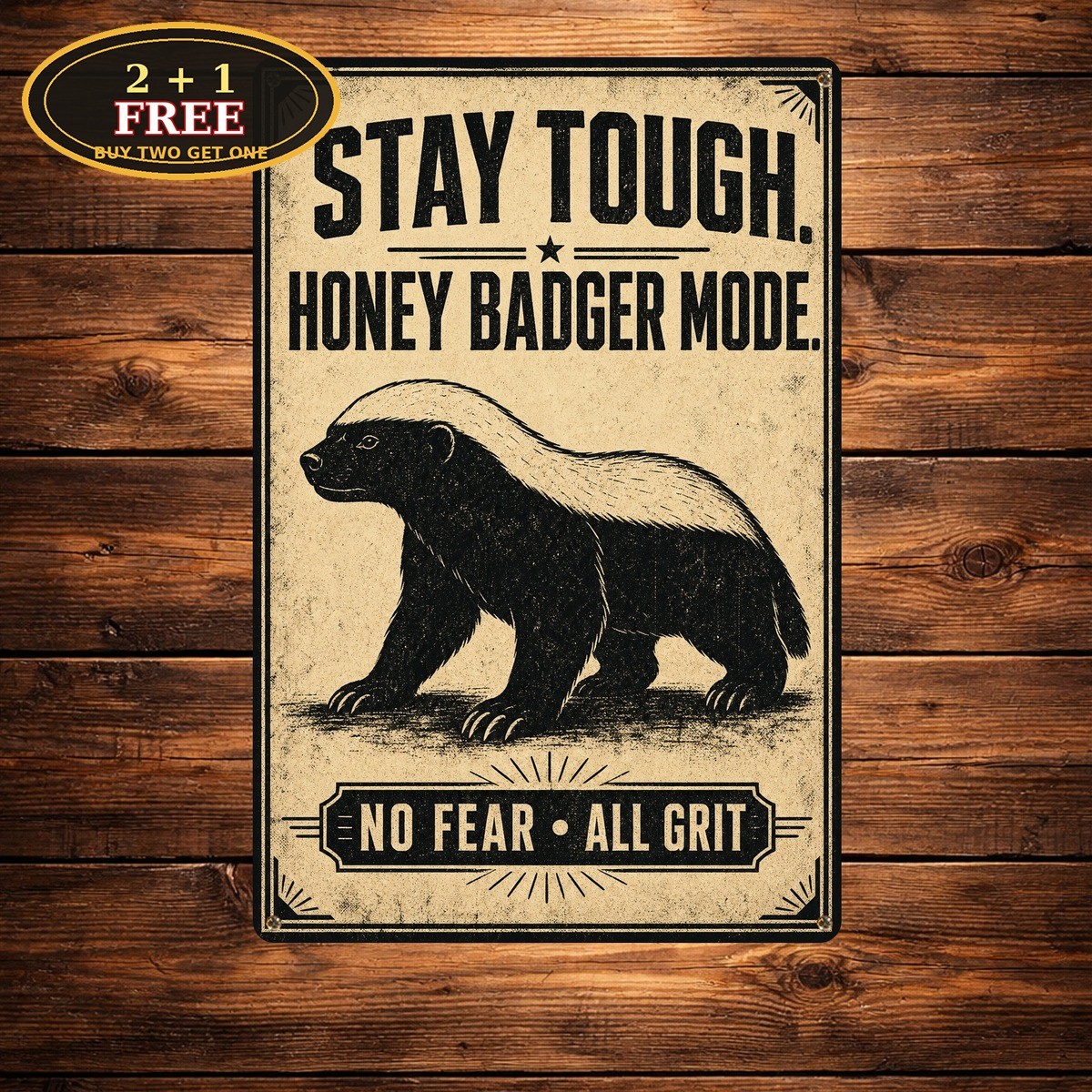 Fierce Honey Badger Animal Kingdom Retro Metal Tin Sign Cave Decor