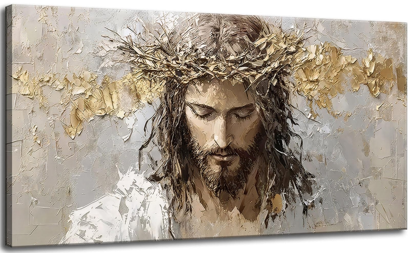 Large Jesus Portrait Canvas Wall Art Abstract Gold Thorns Jesus Painting Deco... Large Jesus Portrait Canvas Wall Art Abstract Gold Thorns Jesus Painting Deco...