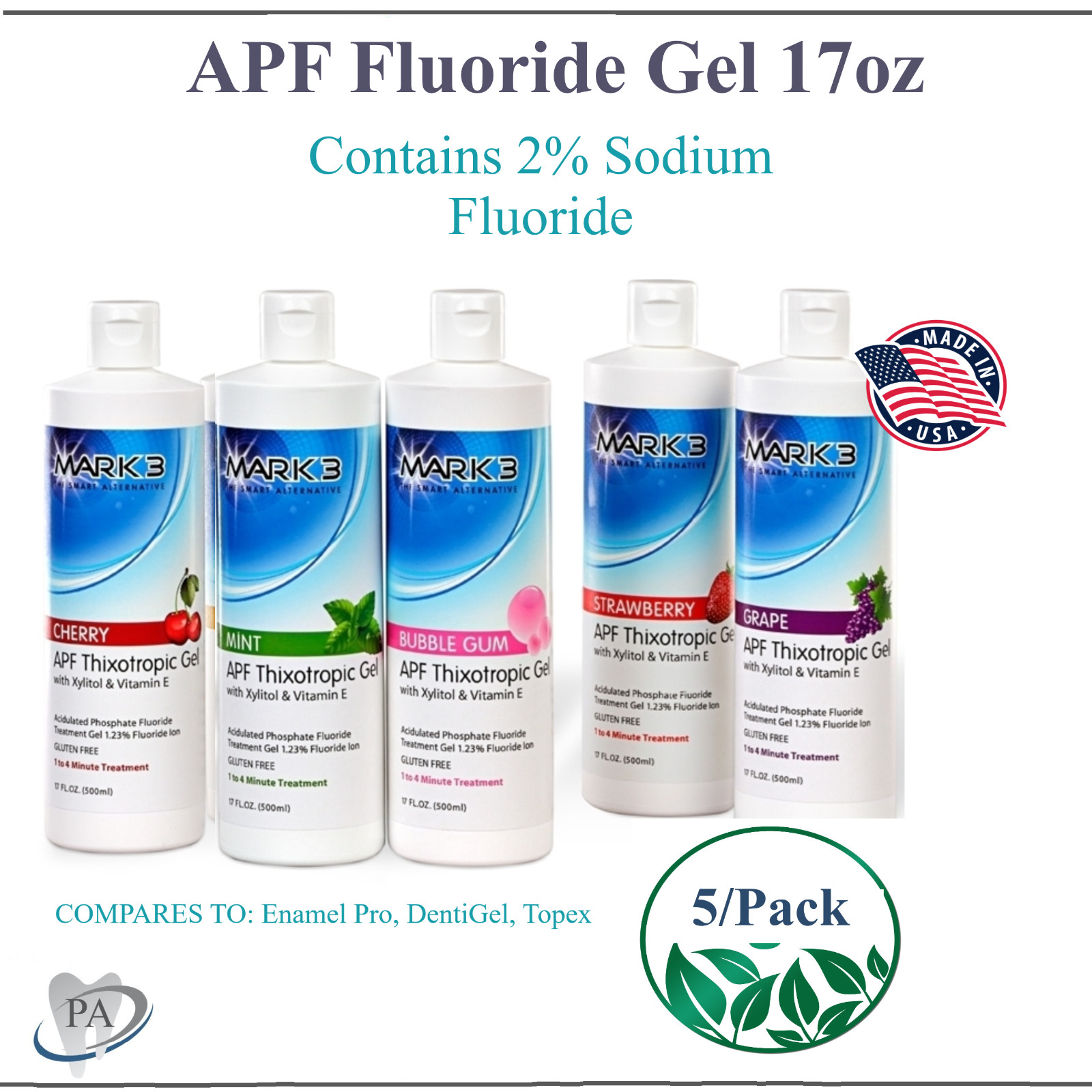 5 x Bottles Dental Fluoride Gel APF Thixotrophic Fluoride 1.23%, 17oz, Exp 09/27