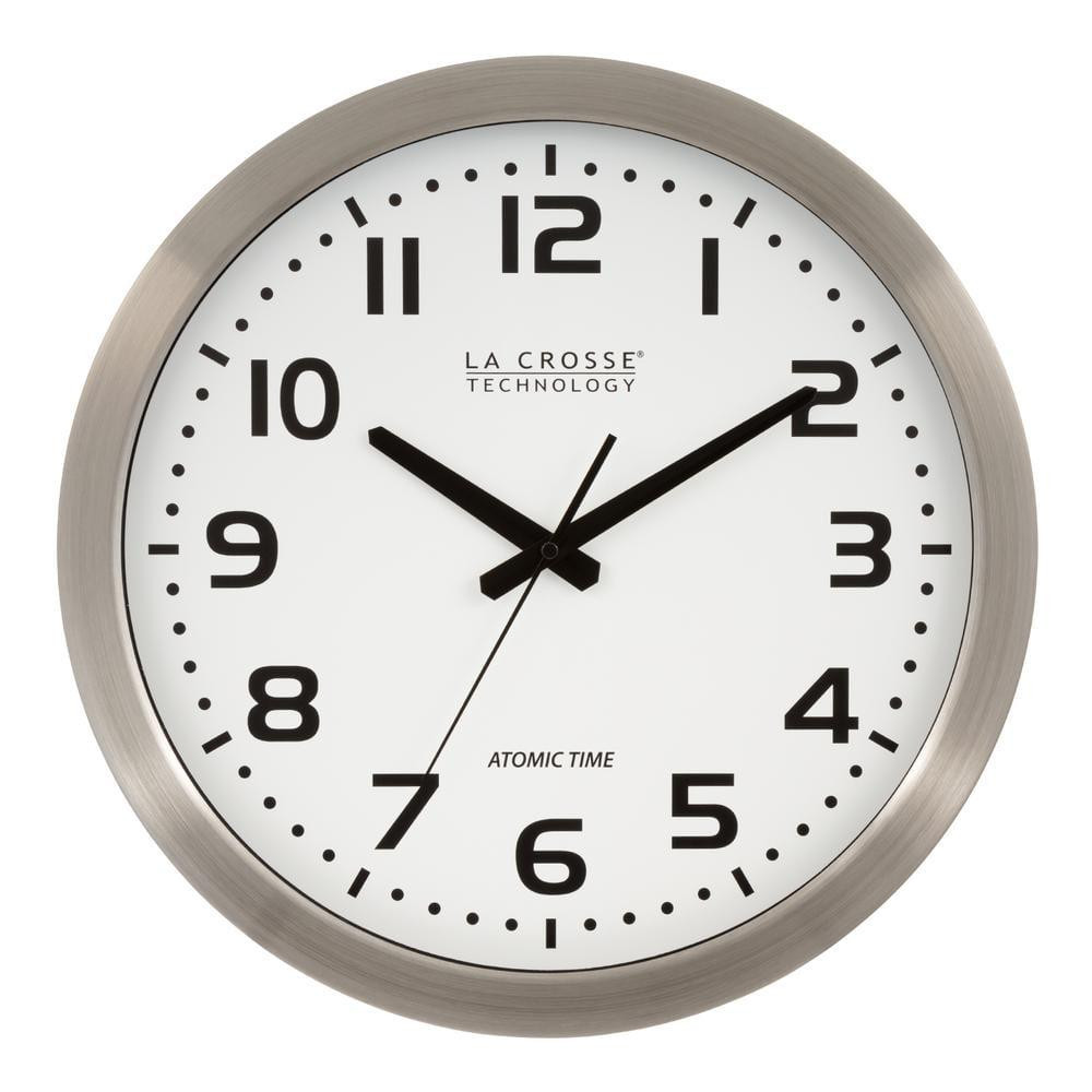 La Crosse Technology Atomic Wall Clock 16 in. White Dial Silver Brushed 4 Zones