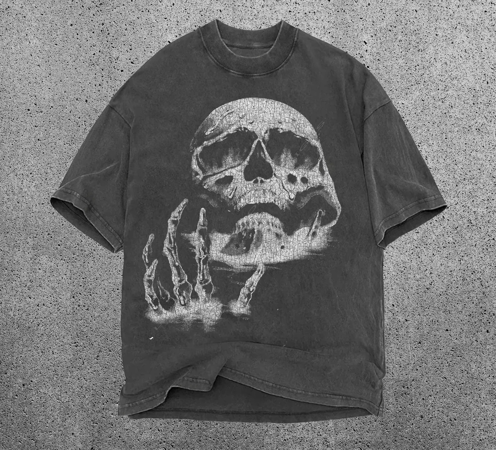 Skull T-Shirt, Vintage Washed Skeleton Graphic Tee, Gothic Punk Rock Streetwear Skull T-Shirt, Vintage Washed Skeleton Graphic Tee, Gothic Punk Rock Streetwear