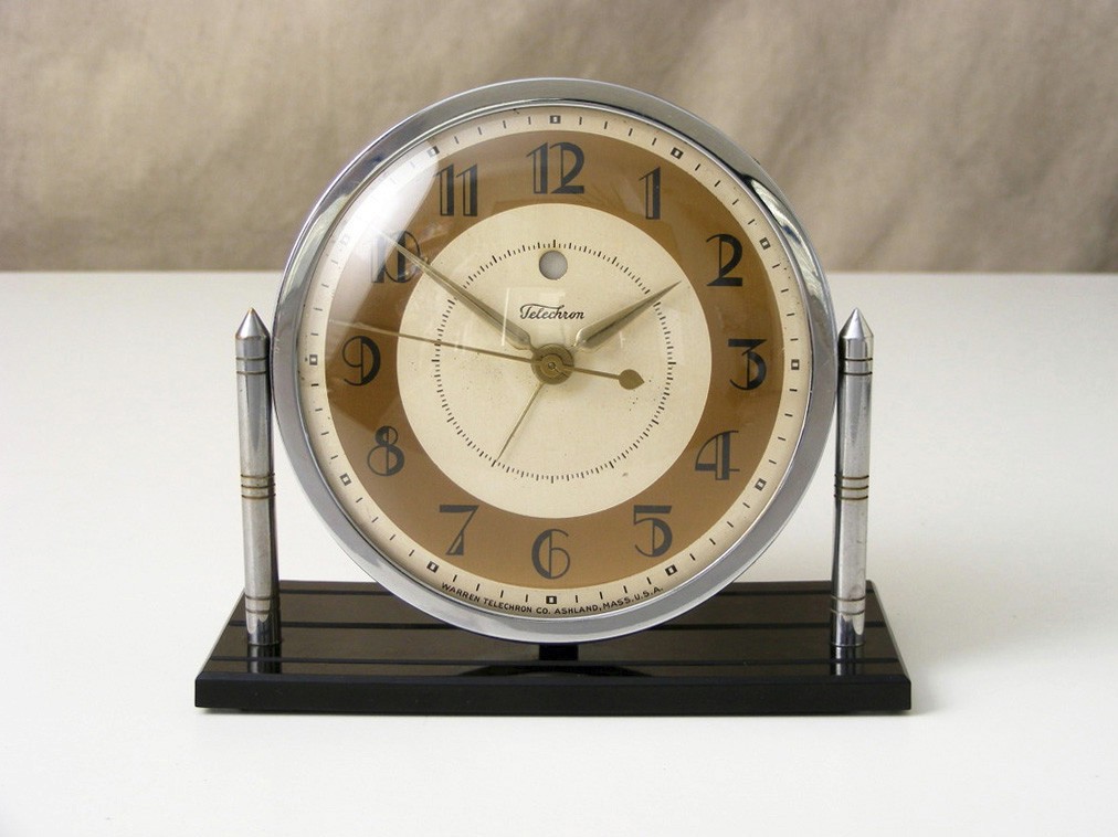 Vintage 1934 TELECHRON 7F55 Alarm Clock ~Chrome & Black Art Deco ~ Fully Working
