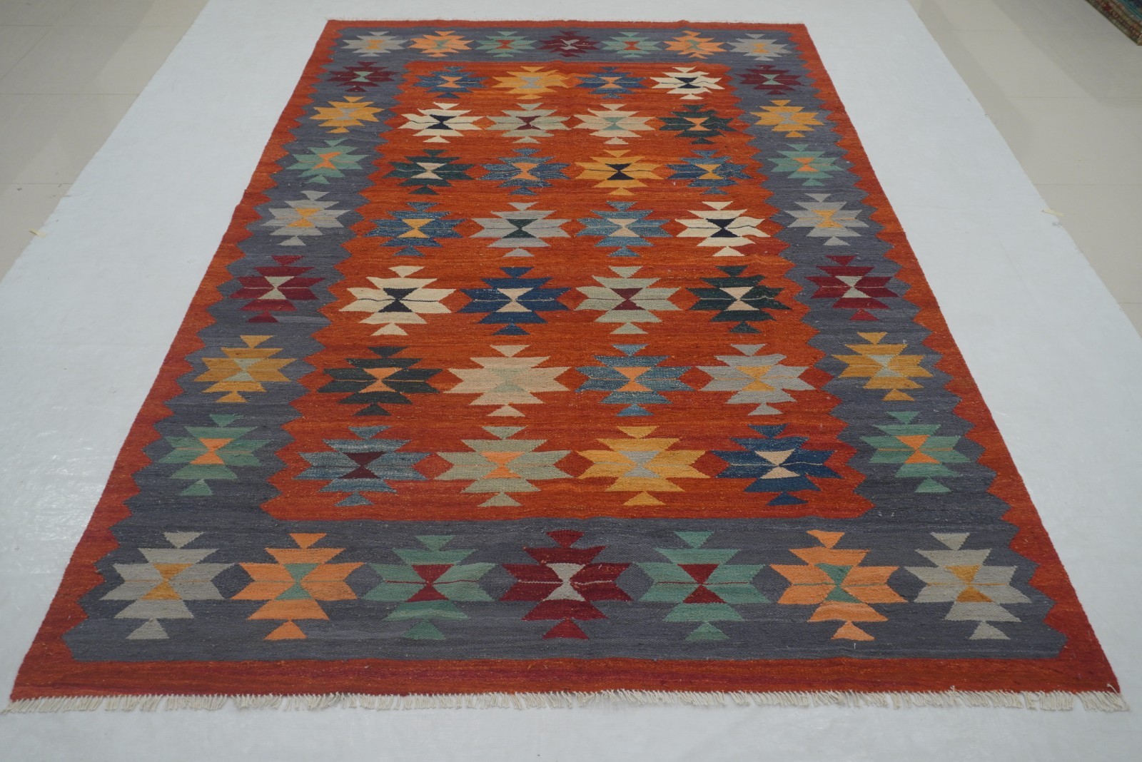 7x10 ft Red Kilim Afghan Handmade Wool Area Rug 7x10 ft Red Kilim Afghan Handmade Wool Area Rug
