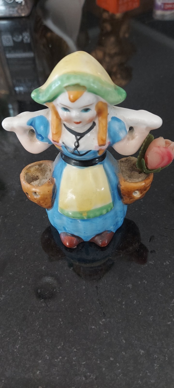Vintage Traditional Dutch Woman Carrying Water Buckets Porcelain Figurine