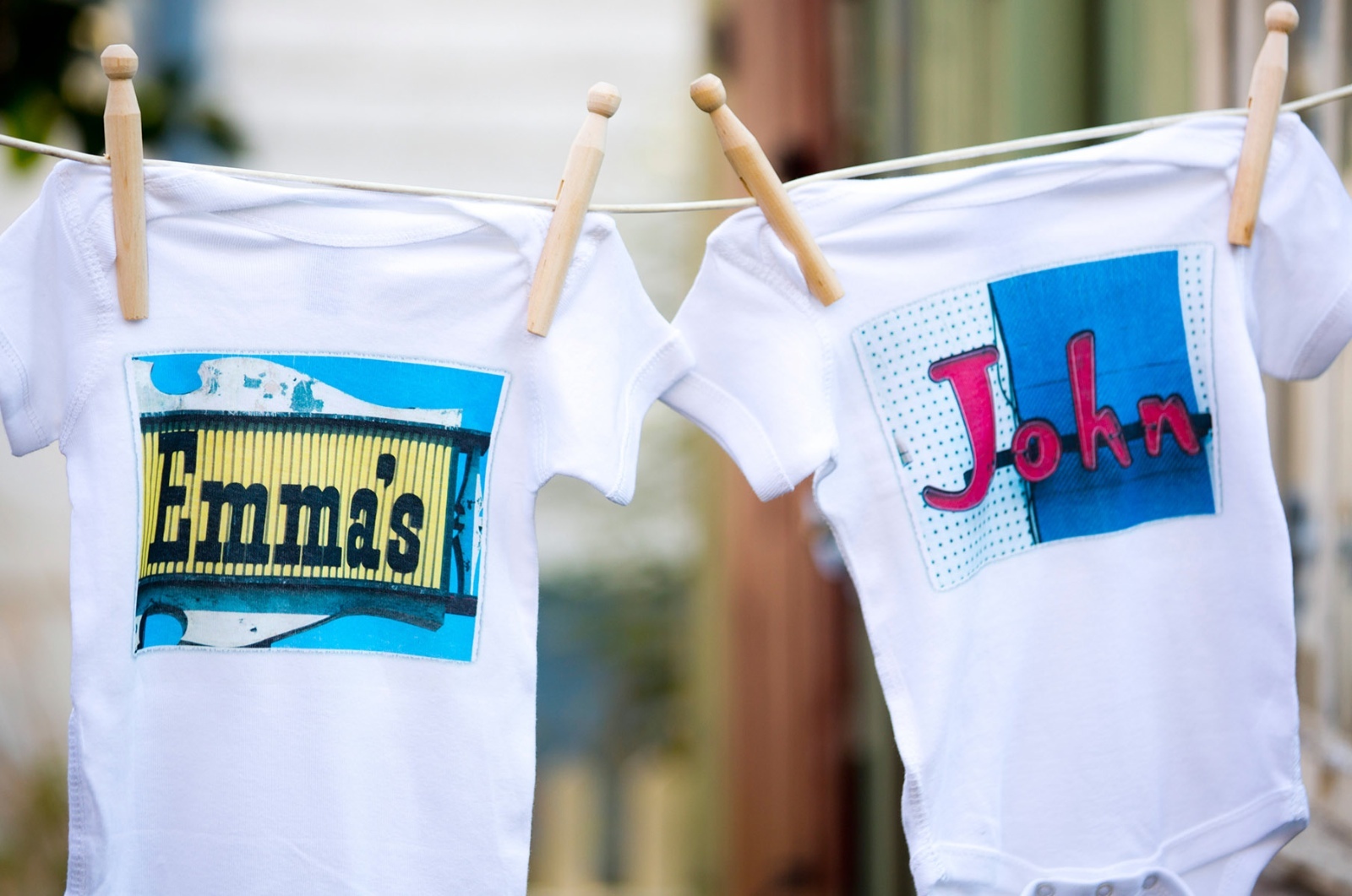 Personalized Baby Bodysuit Featuring Names in Photos of Signs (if available)