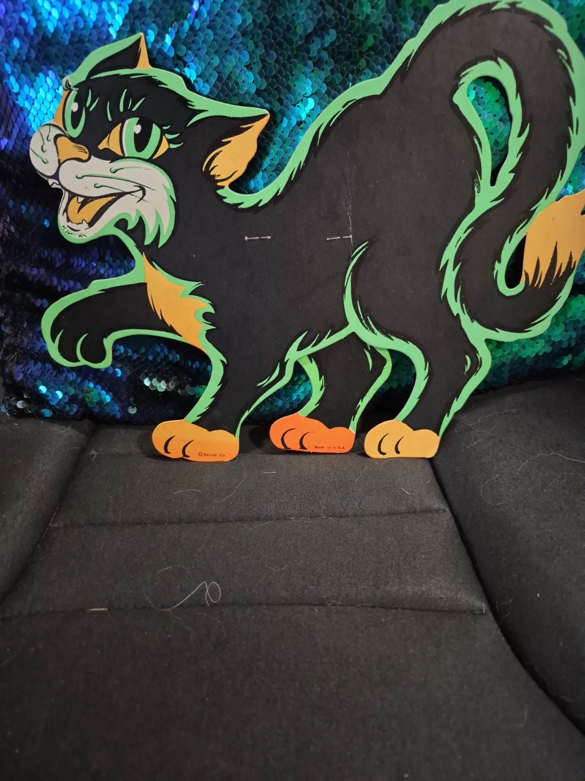 Vintage 1960s Halloween Die cut Beistle Co Made In USA Black Cat Vintage 1960s Halloween Die cut Beistle Co Made In USA Black Cat