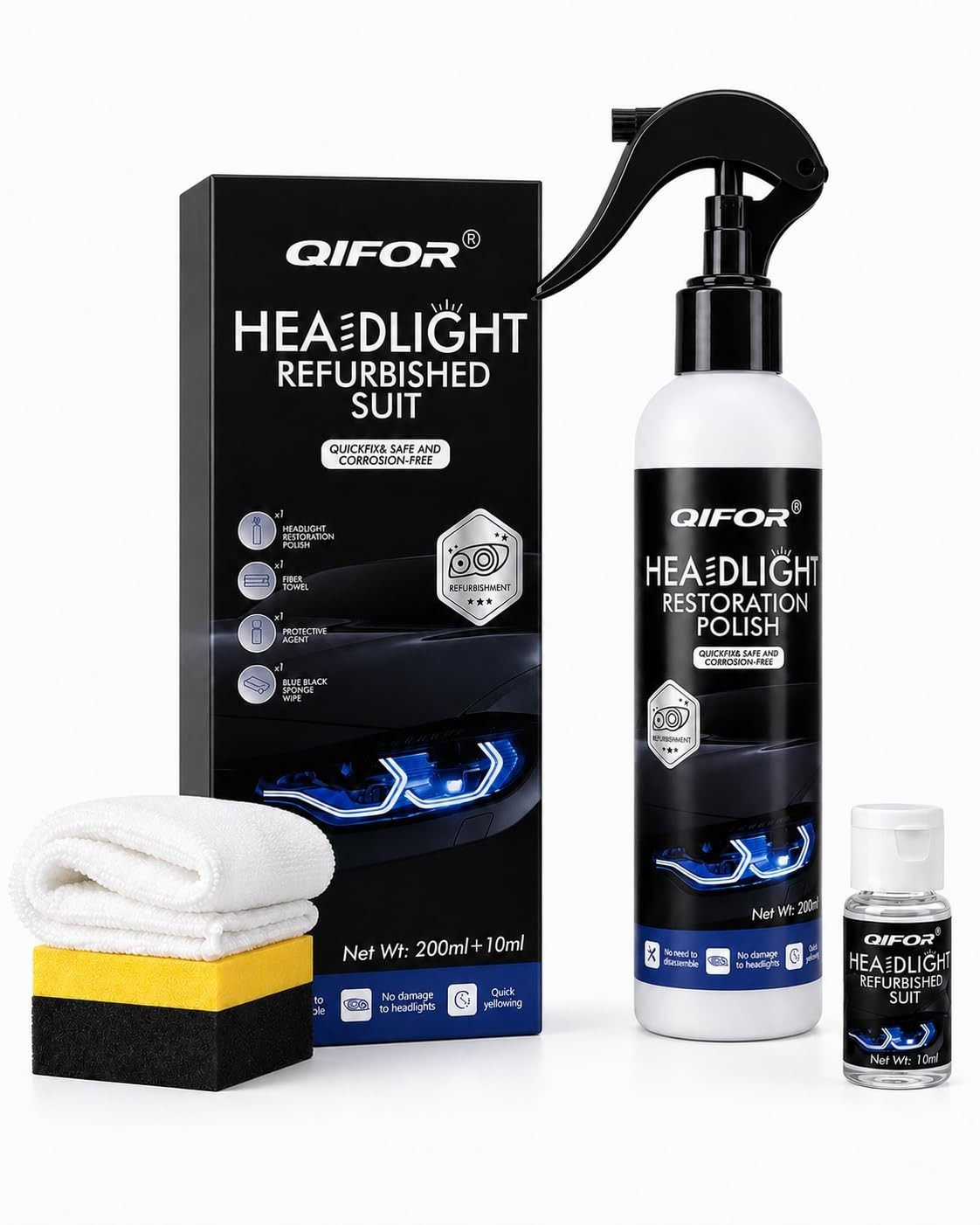 QIFOR Automotive Headlight Restoration Kit Ceramic Coating