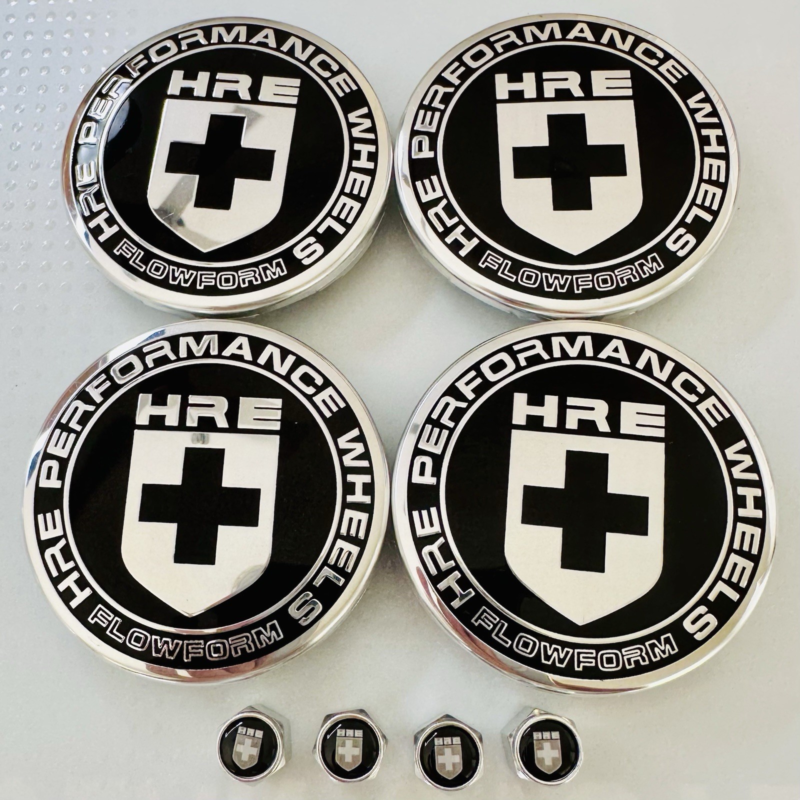 4pc HRE Flowform 63mm Center Caps XC635HRE—2PC and 4pc Chrome Valve Caps 4pc HRE Flowform 63mm Center Caps XC635HRE—2PC and 4pc Chrome Valve Caps