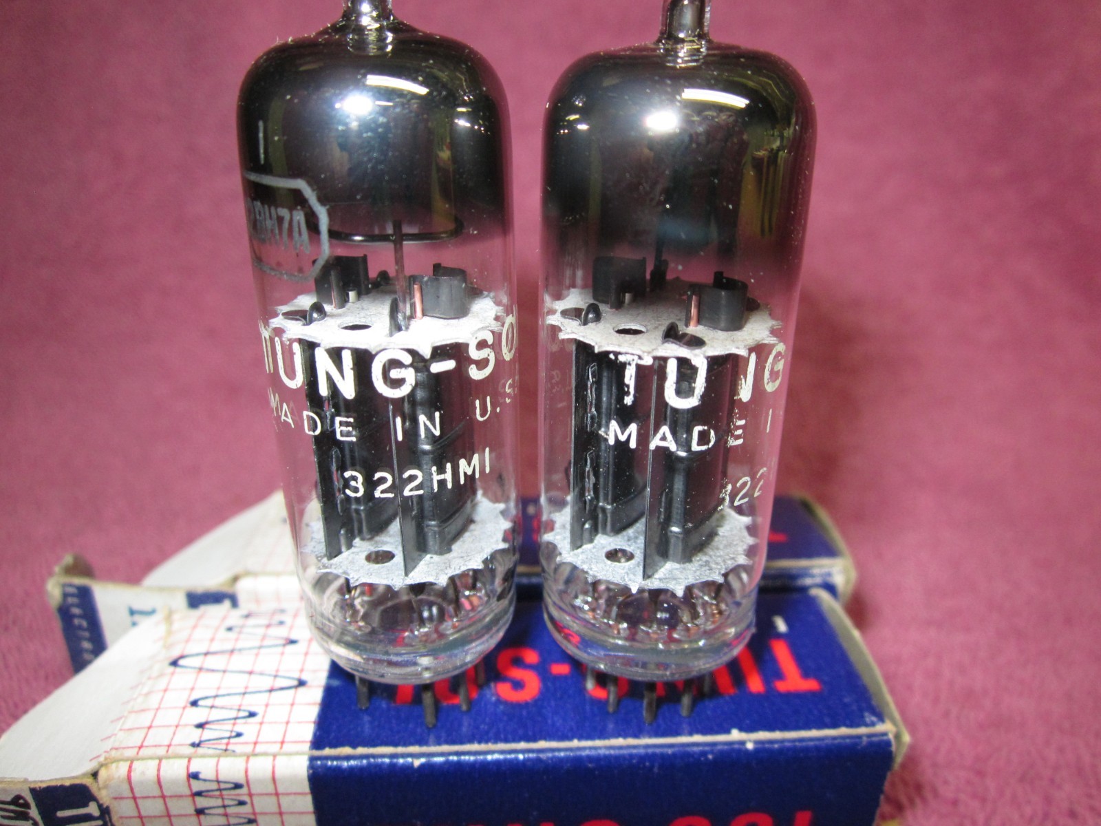 NIB Matched Pair Tung-Sol 12BH7A Oval BLACK Plate Tubes Horseshoe getters 12BH7