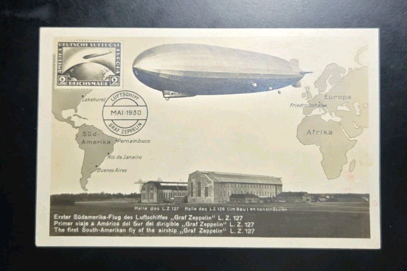 1930 LZ-127 Graf Zeppelin South America Flight Germany #C38 2R Postcard 1930 LZ-127 Graf Zeppelin South America Flight Germany #C38 2R Postcard