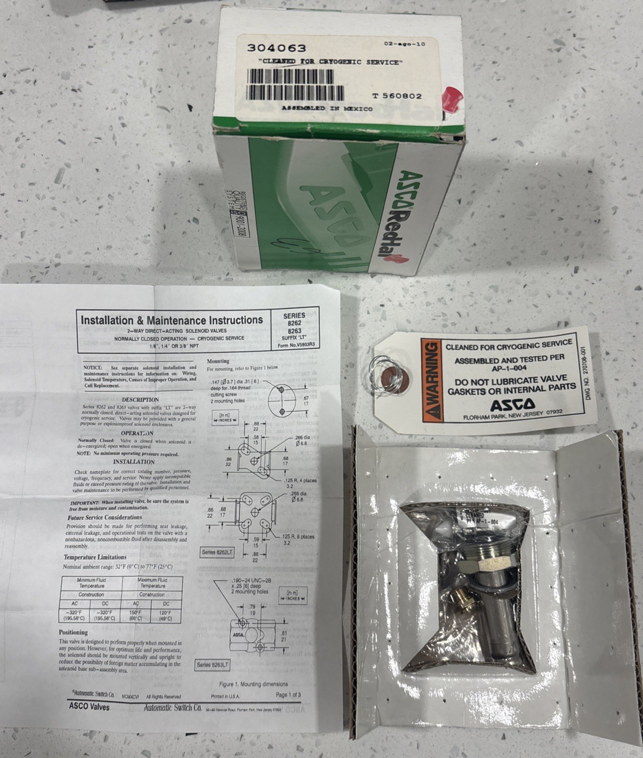 ASCO RedHat JKP8263G205LT or JKP8263G206LT Cryogenic Solenoid Valve Rebuild Kit