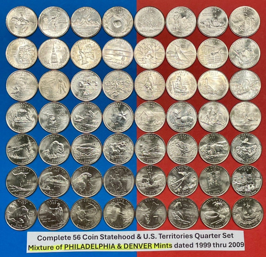 Complete Statehood Quarters & US Territories Set of All 56 Uncirculated Coins