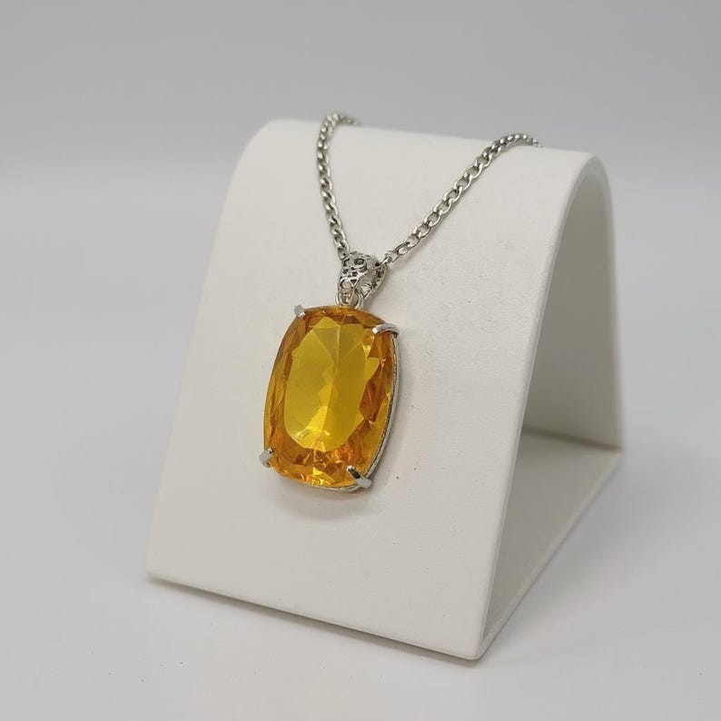 100-110 Ct Yellow Sapphire Cushion Pendant, Warm Golden Statement Necklace
