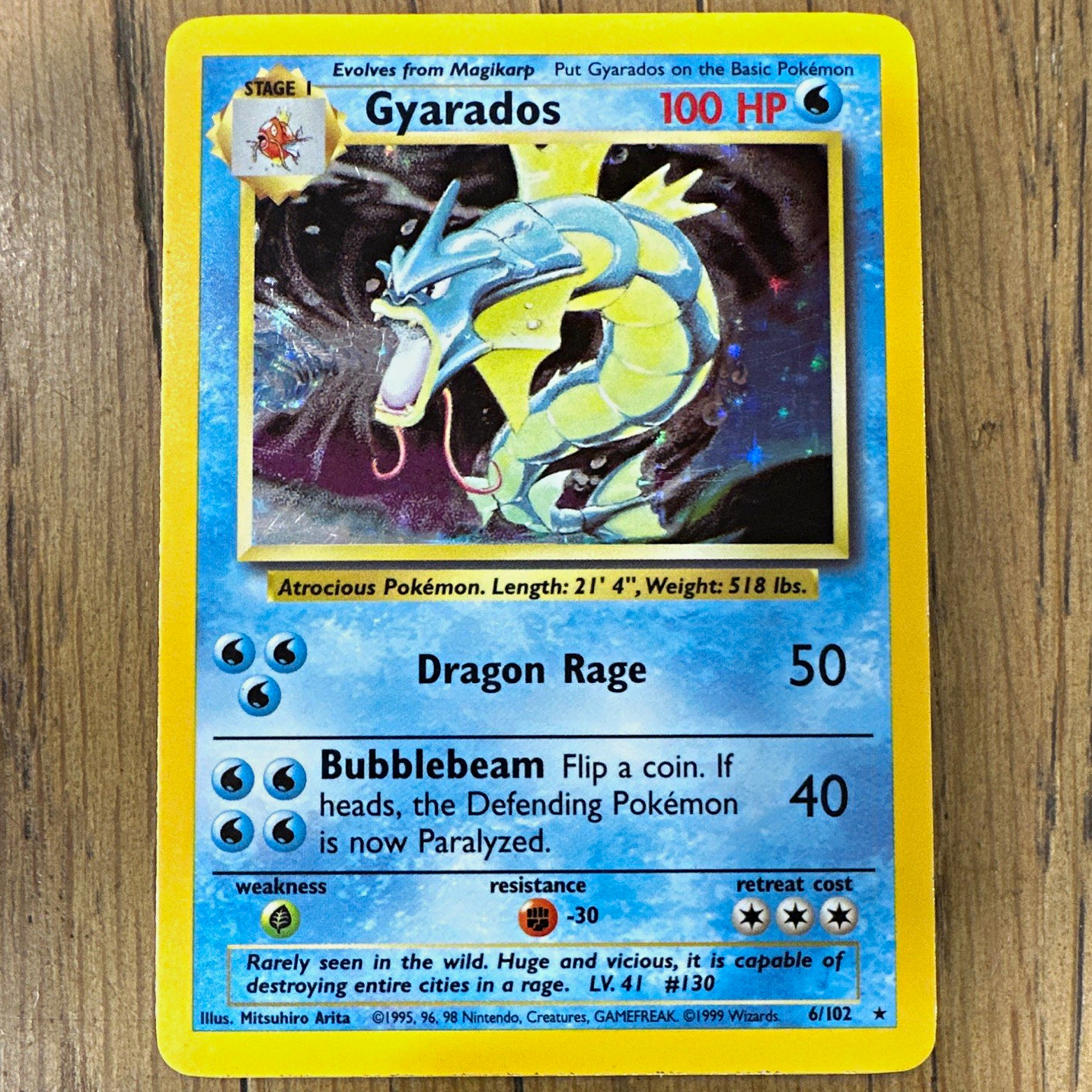 The Pokémon Company Gyarados 006/102 Base Set Holo Rare EN 1999 100HP Arita The Pokémon Company Gyarados 006/102 Base Set Holo Rare EN 1999 100HP Arita