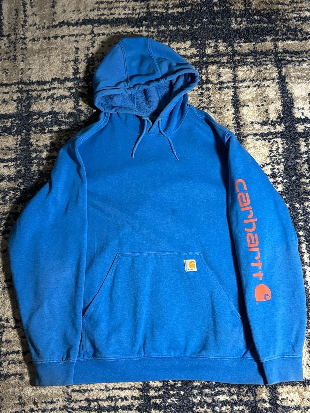 Carhartt K288 Logo Sleeve Hooded Sweatshirt Size 2XL Blue Pullover Carhartt K288 Logo Sleeve Hooded Sweatshirt Size 2XL Blue Pullover