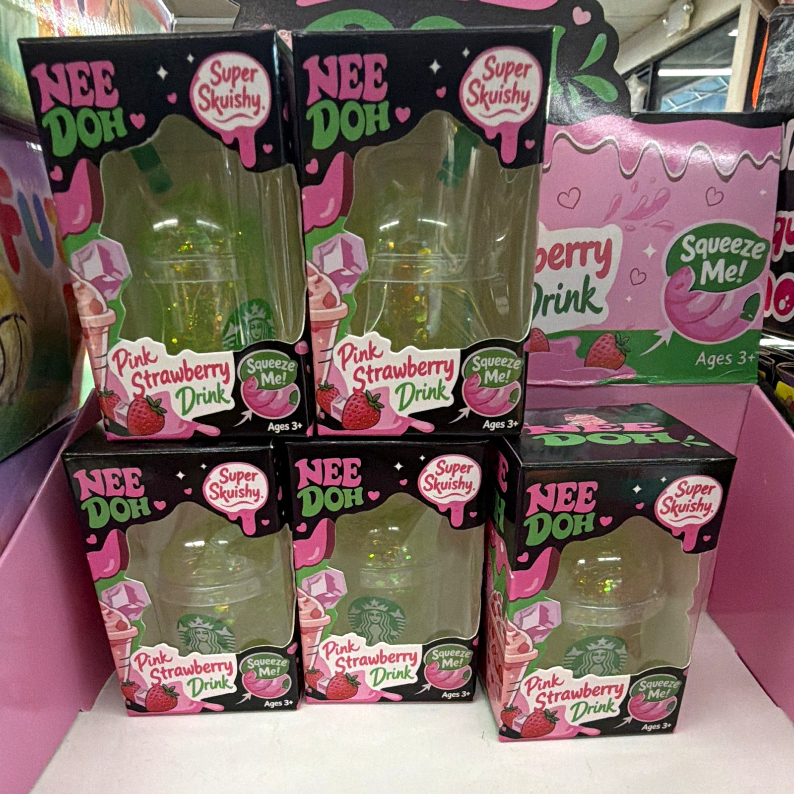 Nee Doh Super Squishy Pink Strawberry Drink Squeeze Toy Ages 3+ Nee Doh Super Squishy Pink Strawberry Drink Squeeze Toy Ages 3+