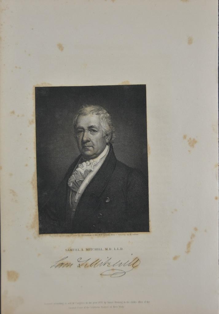 Antique Art Early American Doctor Samuel L Mitchill Original 1834 Engraving