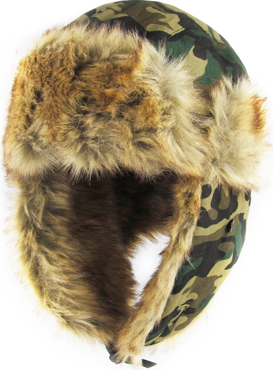 Woodland Camouflage Aviator Trapper Winter Hat Lined Cap