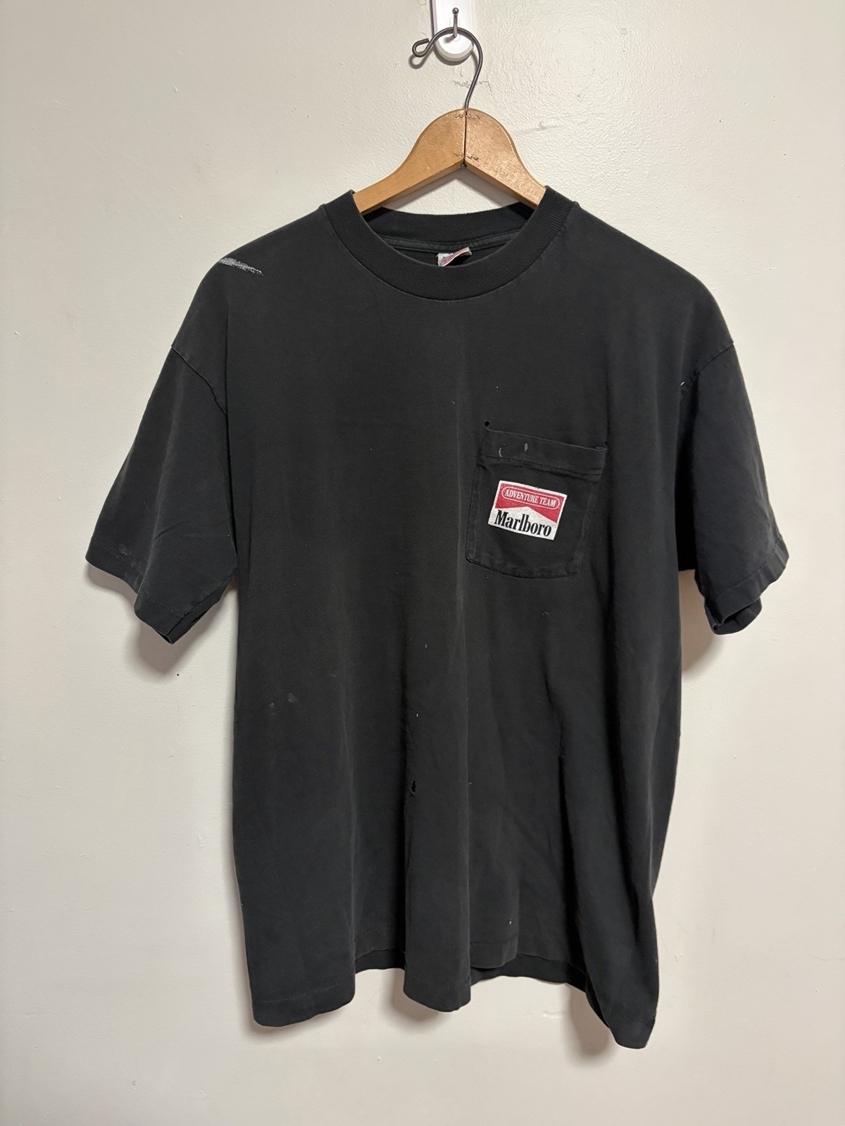 Vintage 90s Marlboro Adventure Team Faded Black Coyote Bluff Pocket T Shirt XL Vintage 90s Marlboro Adventure Team Faded Black Coyote Bluff Pocket T Shirt XL