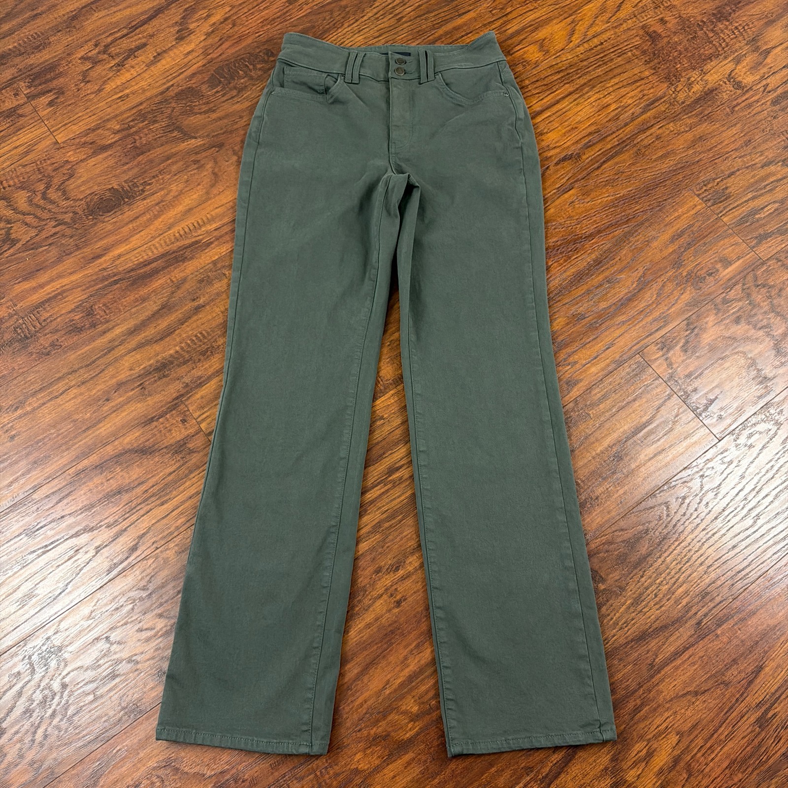 NYDJ Jeans Women 2 Green Straight Mid Rise Lift Tuck Stretch Marilyn 26x31