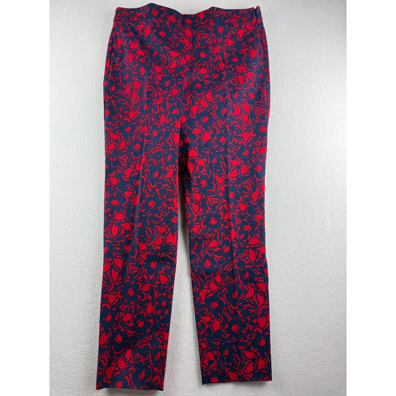 Talbots Chatham Ankle Pants Womens 10 Red Navy Blue Floral Slim Leg Side Zip NWT
