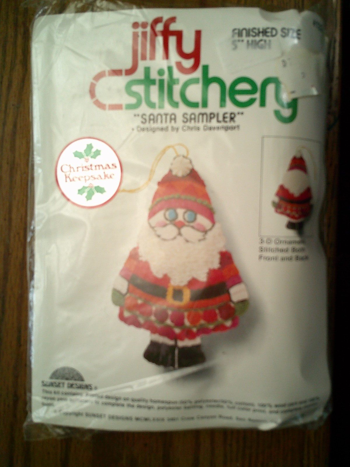 Vintage 1979 Jiffy Stitchery Crewel SANTA SAMPLER 3D Ornament Kit