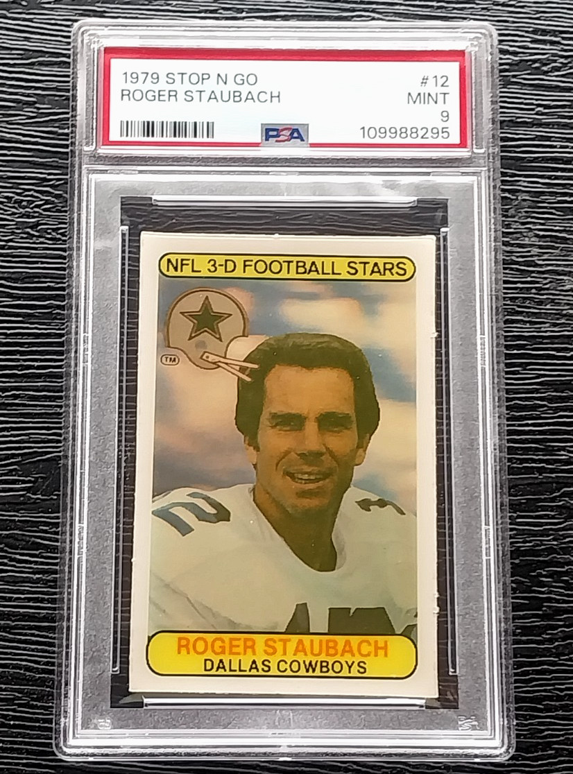 1979 STOP N GO ROGER STAUBACH FOOTBALL CARD #12 ***PHENOMENAL CARD*** PSA 9 MINT 1979 STOP N GO ROGER STAUBACH FOOTBALL CARD #12 ***PHENOMENAL CARD*** PSA 9 MINT