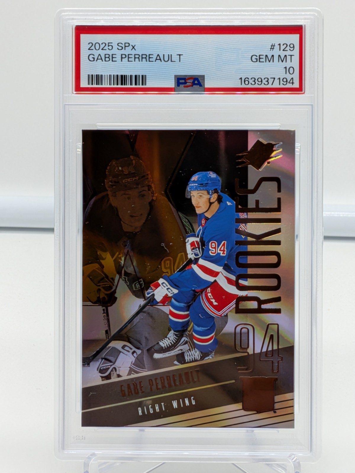 2025-26 SPx Hockey #129 Gabe Perreault RC Rookie Base PSA 10 GEM MINT NY Rangers 2025-26 SPx Hockey #129 Gabe Perreault RC Rookie Base PSA 10 GEM MINT NY Rangers