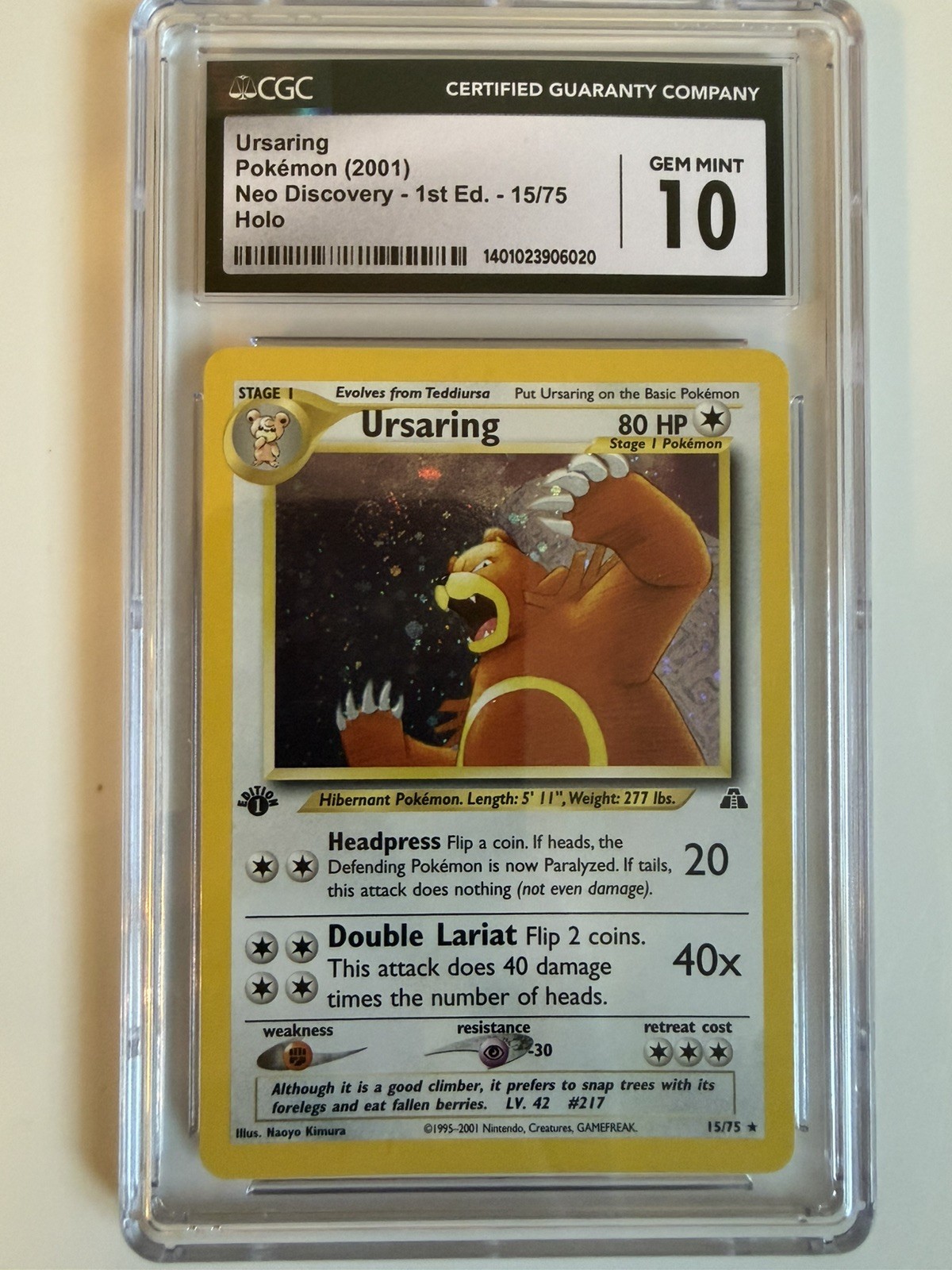 1st Edition Neo Discovery Ursaring Holo Rare 15/75 Pokemon Gem Mint CGC 10 1st Edition Neo Discovery Ursaring Holo Rare 15/75 Pokemon Gem Mint CGC 10