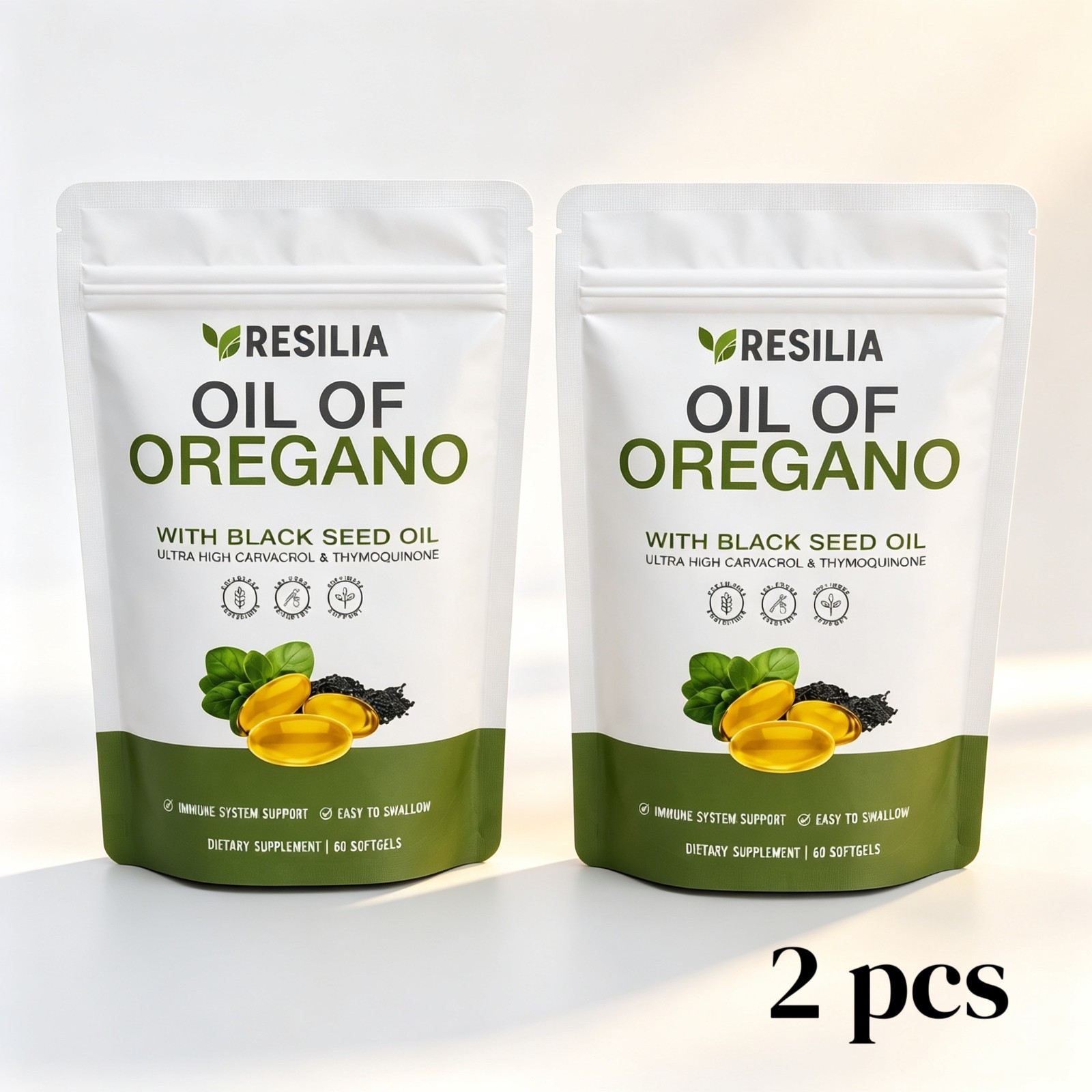 Resilia Oil of Oregano Black Seed Oil 6000mg Immune Gut Support 2 Pack 120 Caps