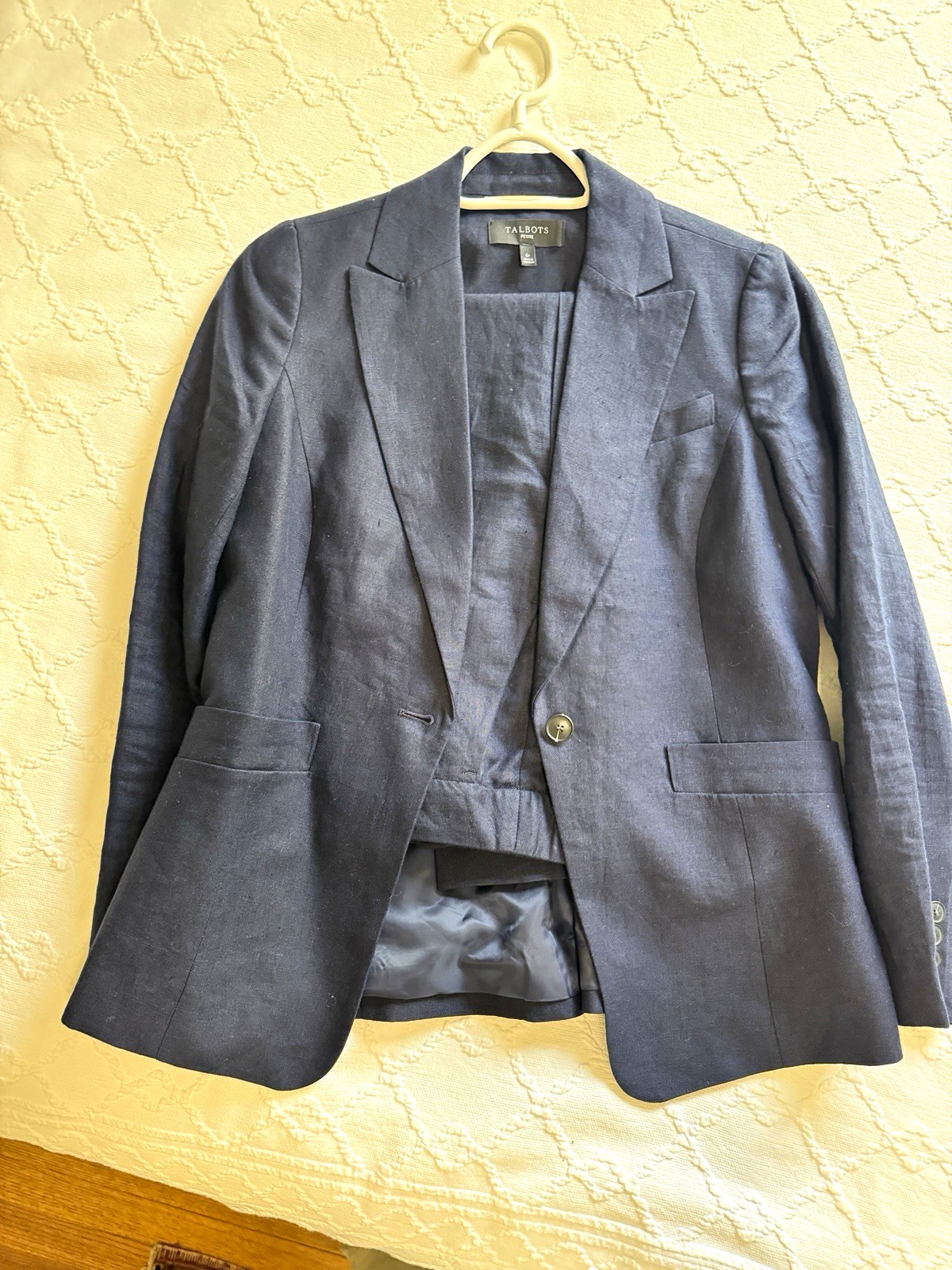 Talbots Petites 6P Black Linen One-Button Single-Breasted Pant Suit Vintage
