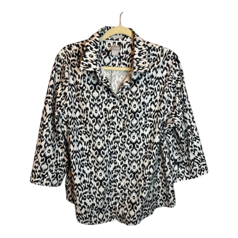 Chico\'s Blouse Women\'s Size XL Abstract Animal Print No Iron Chico\'s 3 Chico\'s Blouse Women\'s Size XL Abstract Animal Print No Iron Chico\'s 3