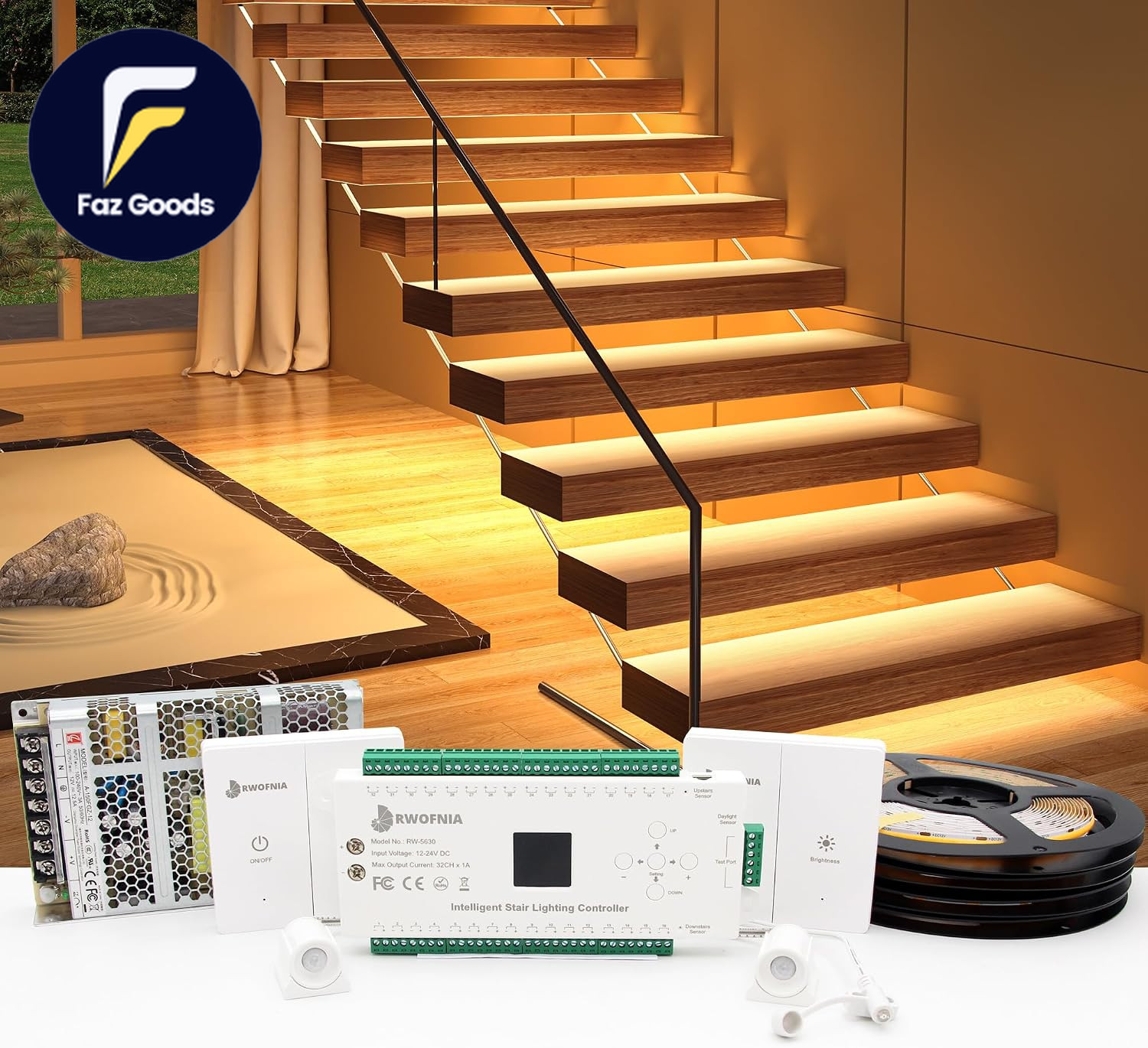 RW-5630 Motion-Activated LED Stair Lighting Kit with Daylight Sensor 48\