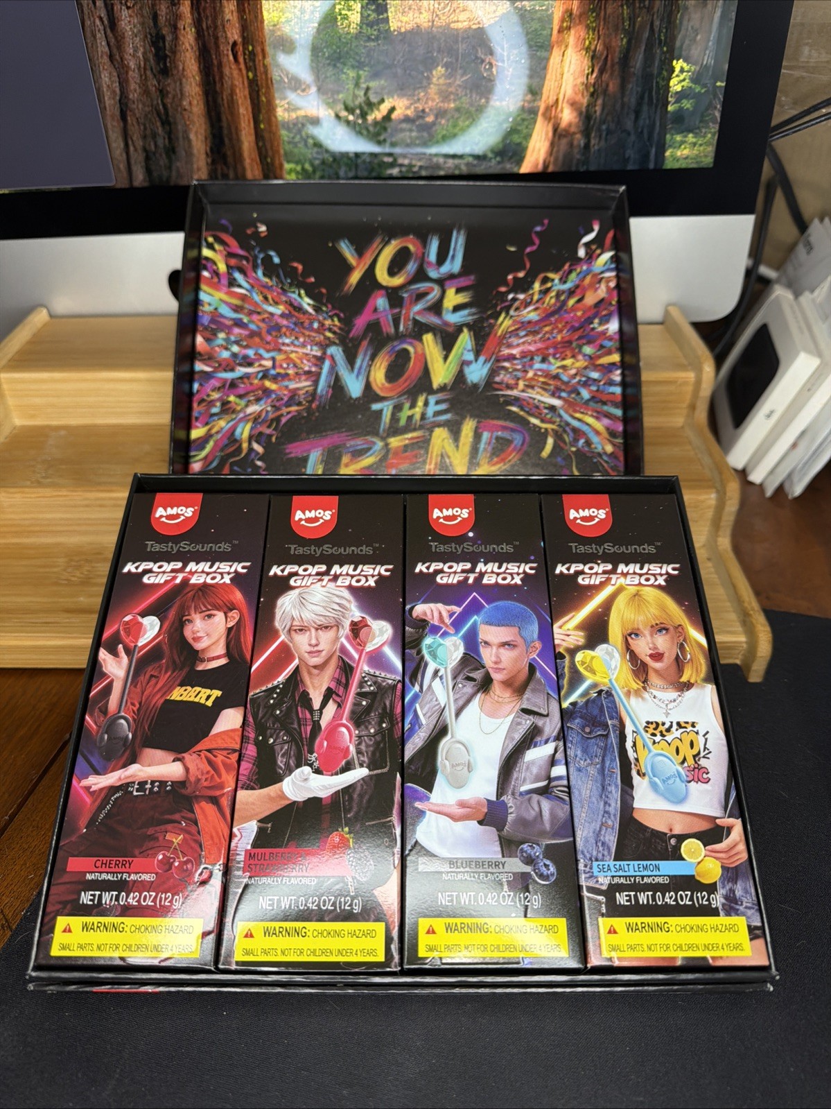AMOS Music TastySounds Audio K-pop Singing Lollipop Gift Box 4 Count Rare Promo
