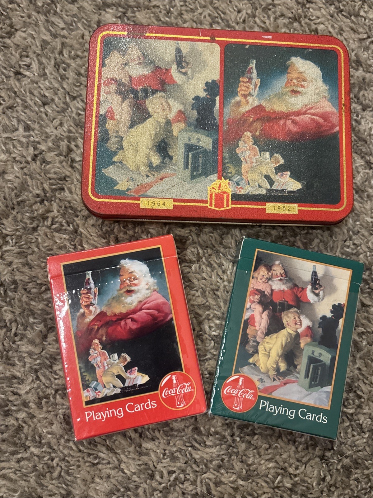 NWOT Vintage 1996 Coca-Cola Playing Cards 2 Decks Santa Christmas Tin Sealed NWOT Vintage 1996 Coca-Cola Playing Cards 2 Decks Santa Christmas Tin Sealed