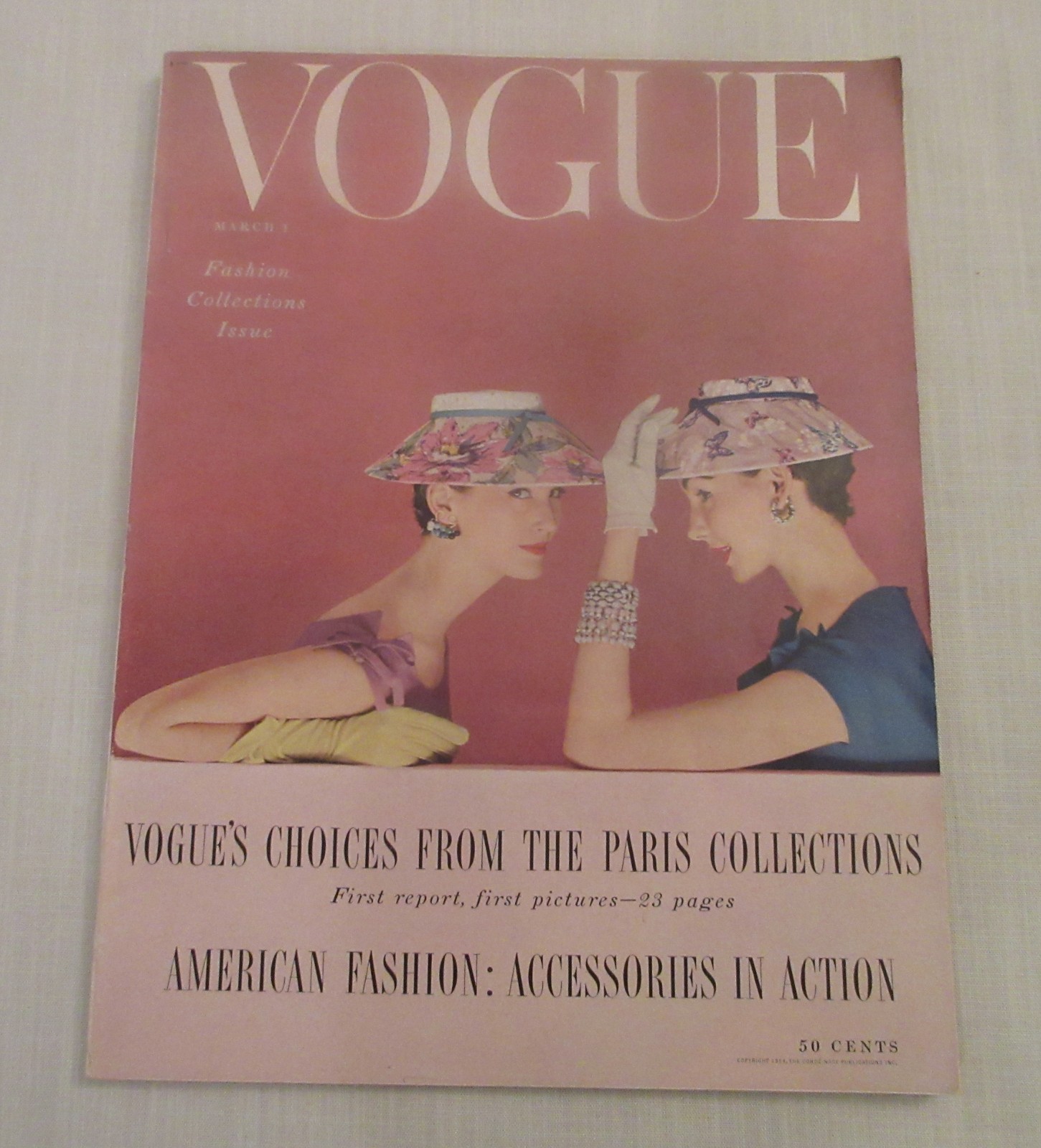 Vintage March 1954 Vogue Magazine Paris Fashions Like New Condition