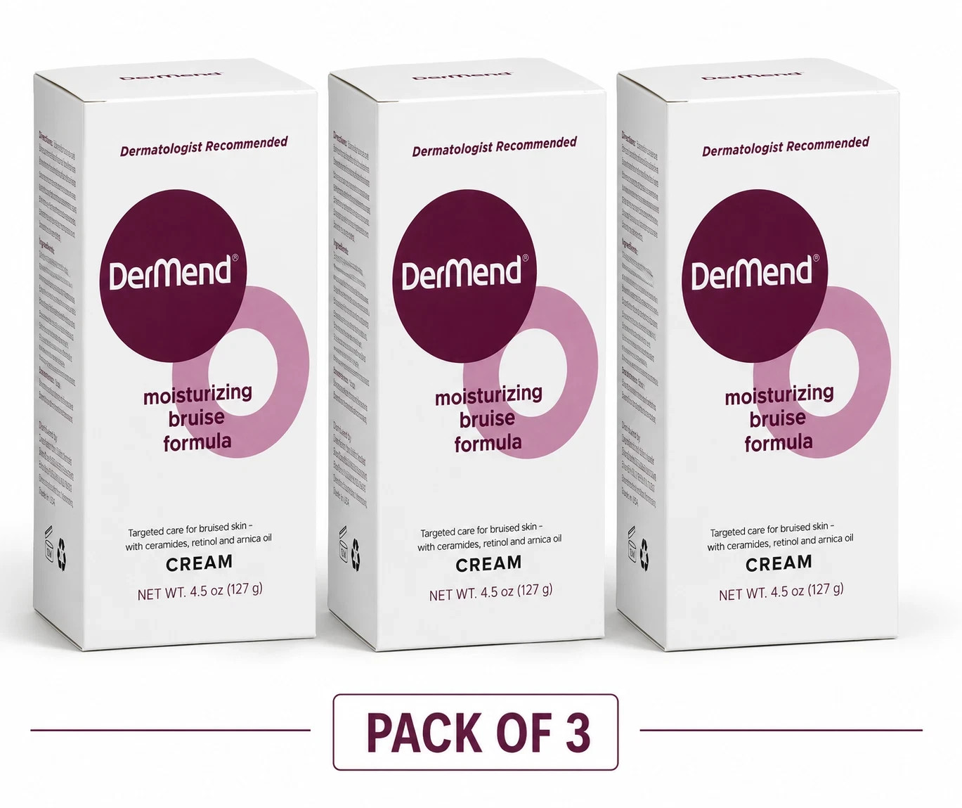 Pack of 3 Dermend Moisturizing Bruise Formula Cream 4.5 oz, Sealed Box Pack of 3 Dermend Moisturizing Bruise Formula Cream 4.5 oz, Sealed Box