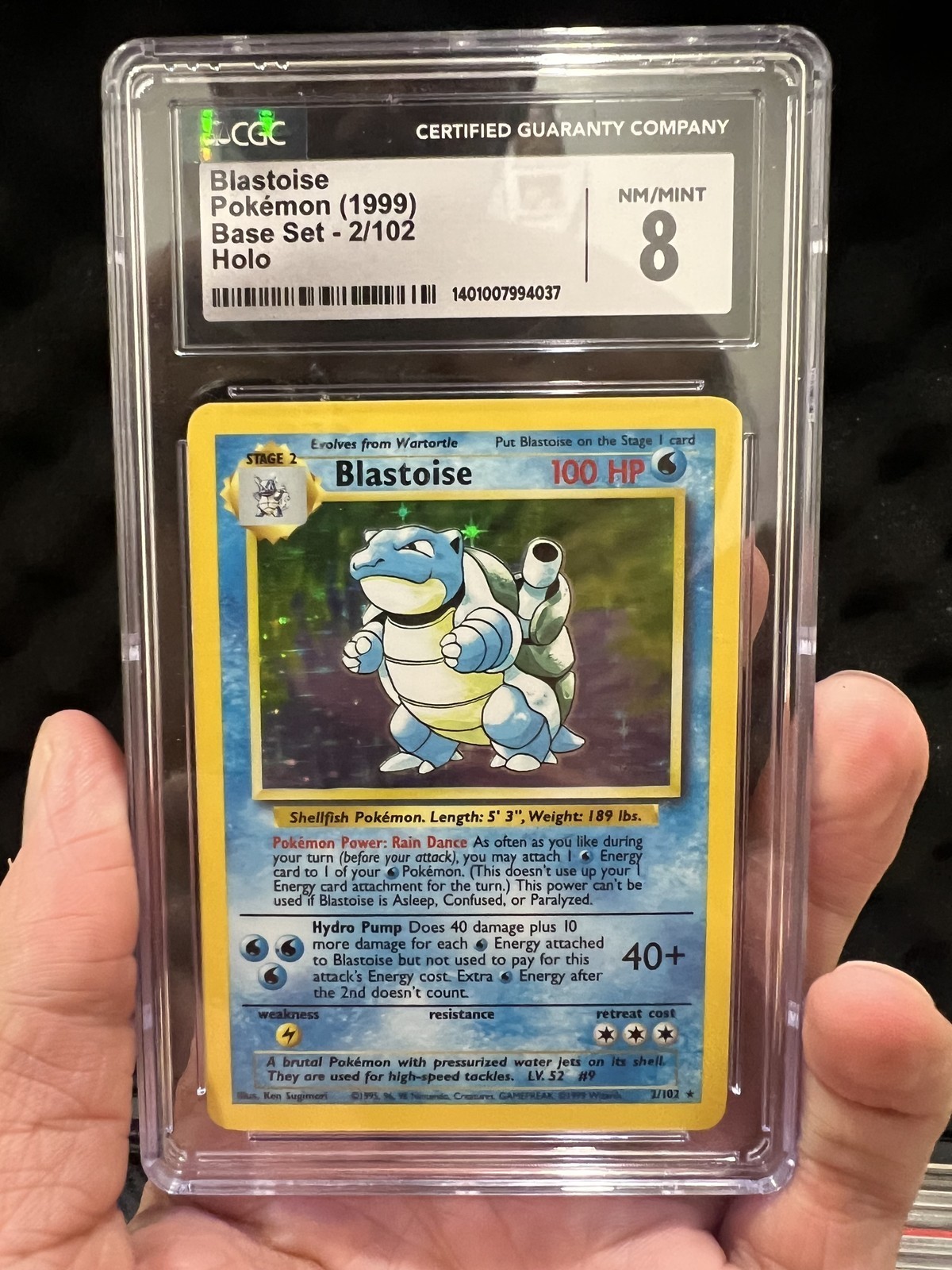 1999 Pokemon Base Set Blastoise 2/102 Holo CGC 8 NM/Mint 1999 Pokemon Base Set Blastoise 2/102 Holo CGC 8 NM/Mint
