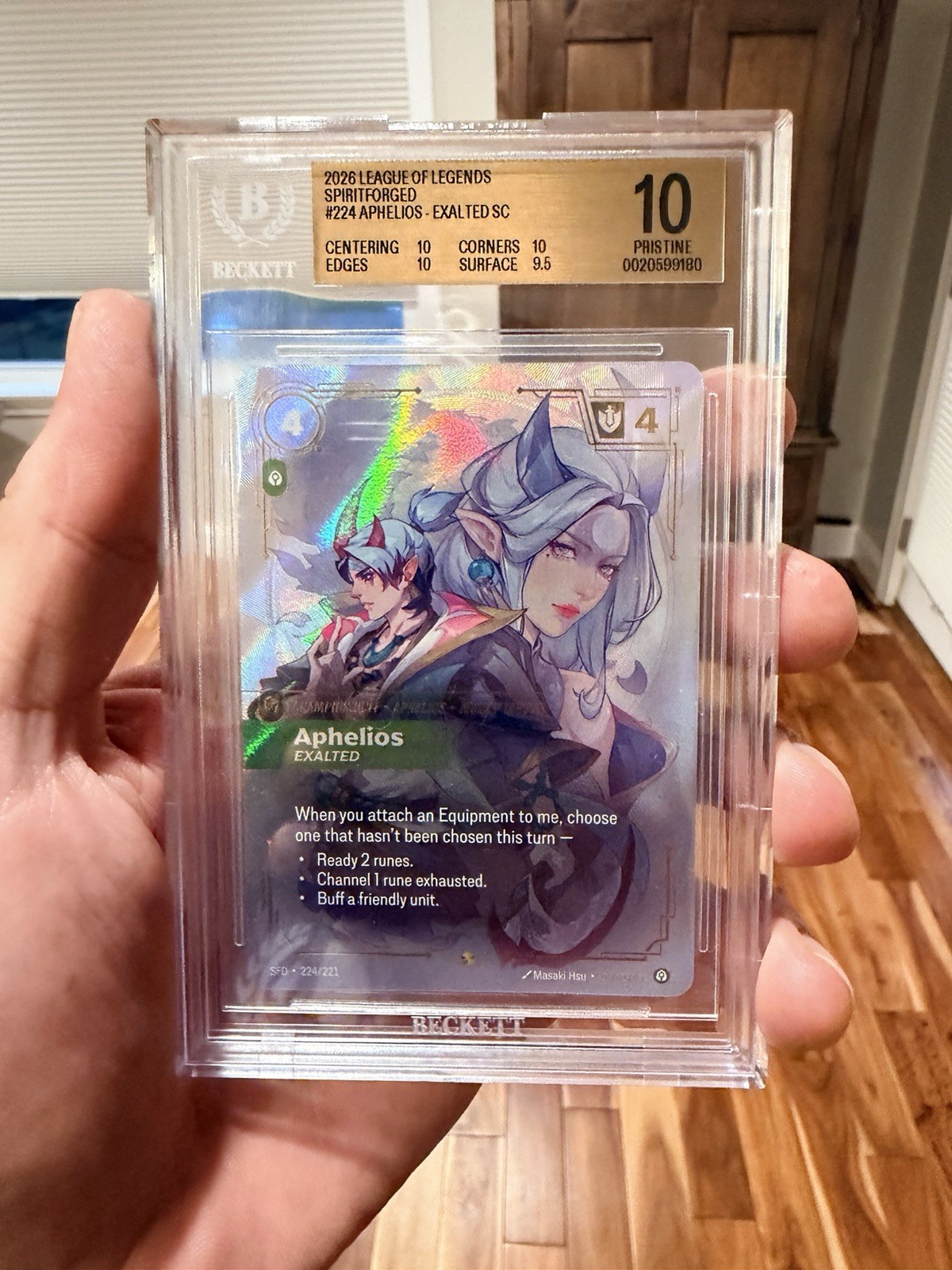 Riot Games League of Legends Spiritforged Aphelios Exalted Foil #224 SC BGS 10 Riot Games League of Legends Spiritforged Aphelios Exalted Foil #224 SC BGS 10