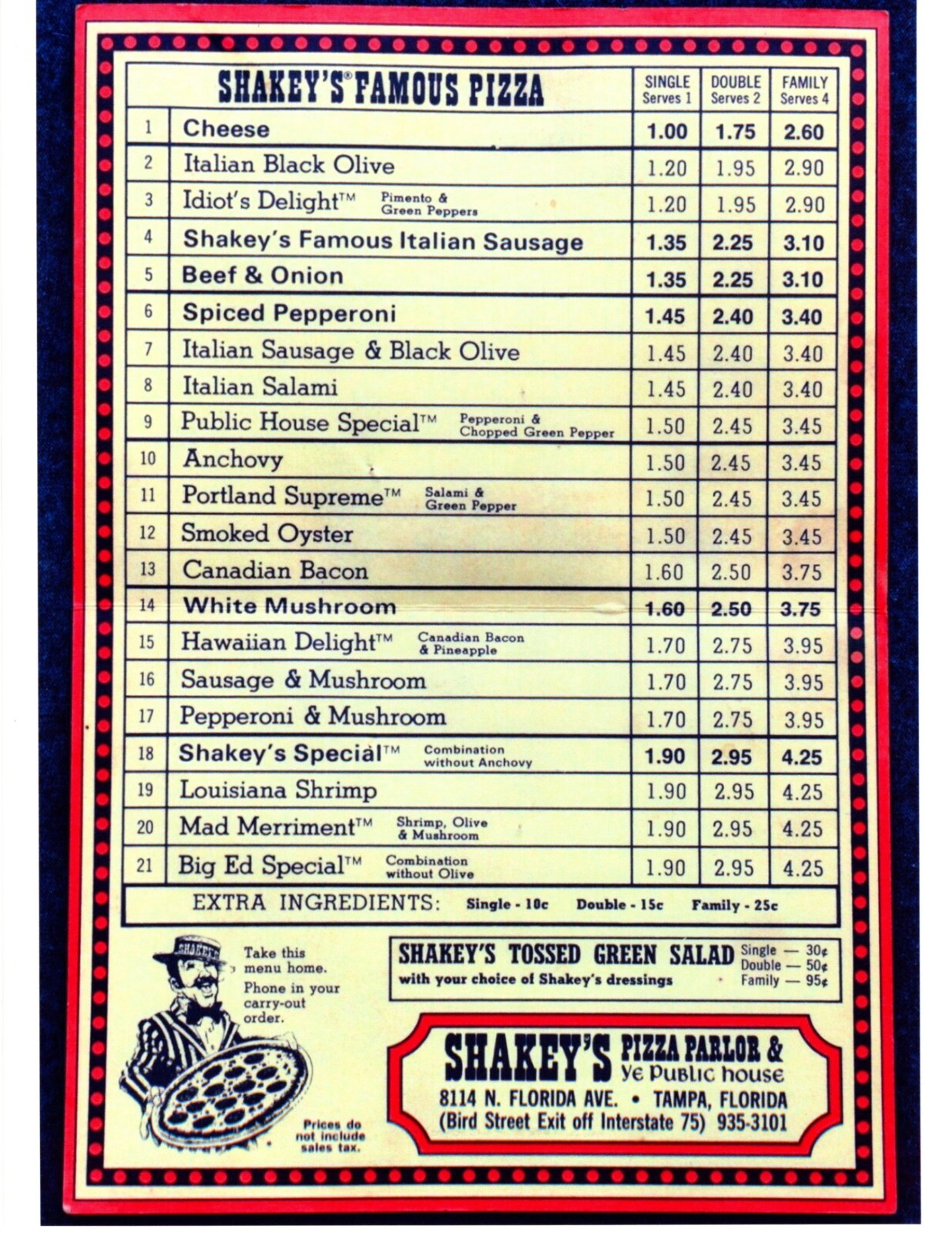 1960\'S EARLY SHAKEY\'S PIZZA MENU 8.5X11 GLOSSY REPRINT VINTAGE 1960\'S EARLY SHAKEY\'S PIZZA MENU 8.5X11 GLOSSY REPRINT VINTAGE