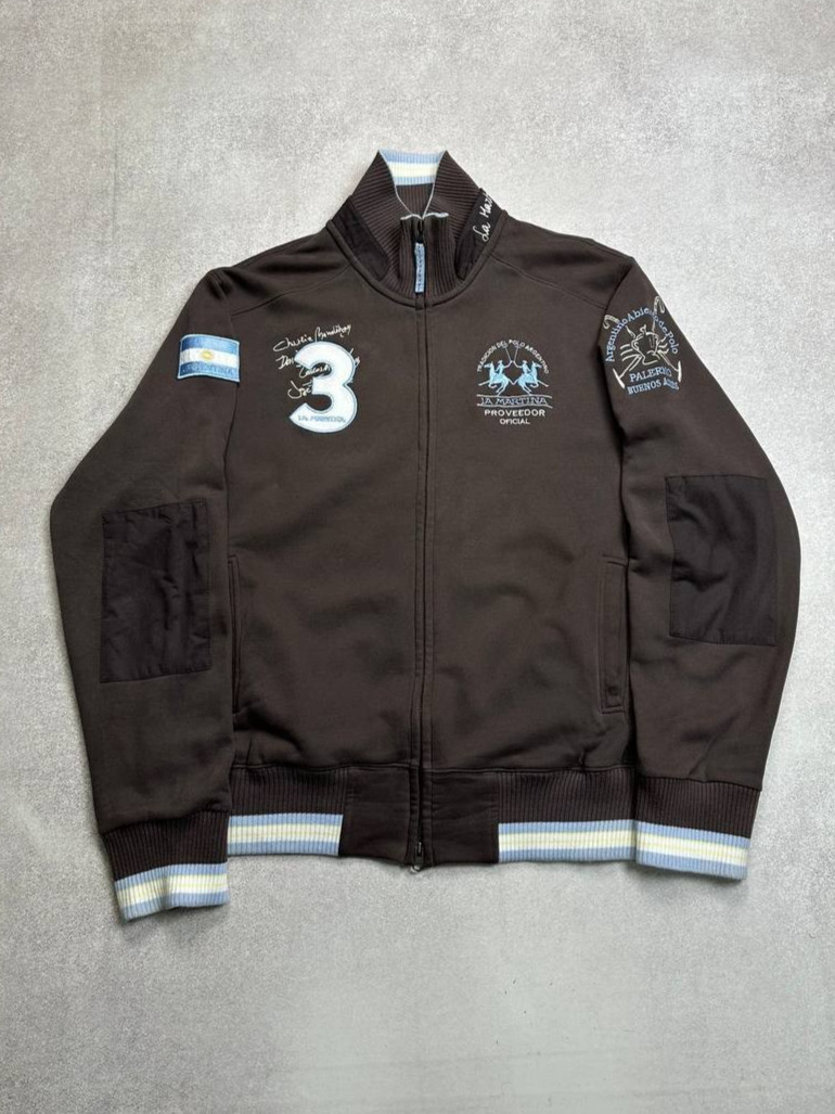 VINTAGE 00S LA MARTINA ARGENTINA BROWN ZIP SWEATER RARE Y2K GRUNGE L MENS