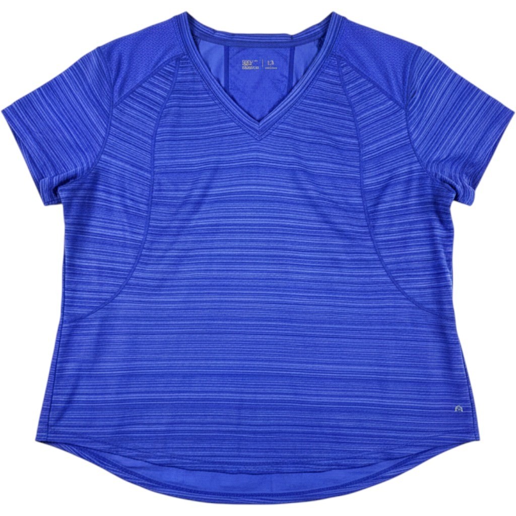 Xersion Womens 2X Plus Blue Space Dye V-Neck Active Shirt Slim Fit Short Sleeve Xersion Womens 2X Plus Blue Space Dye V-Neck Active Shirt Slim Fit Short Sleeve