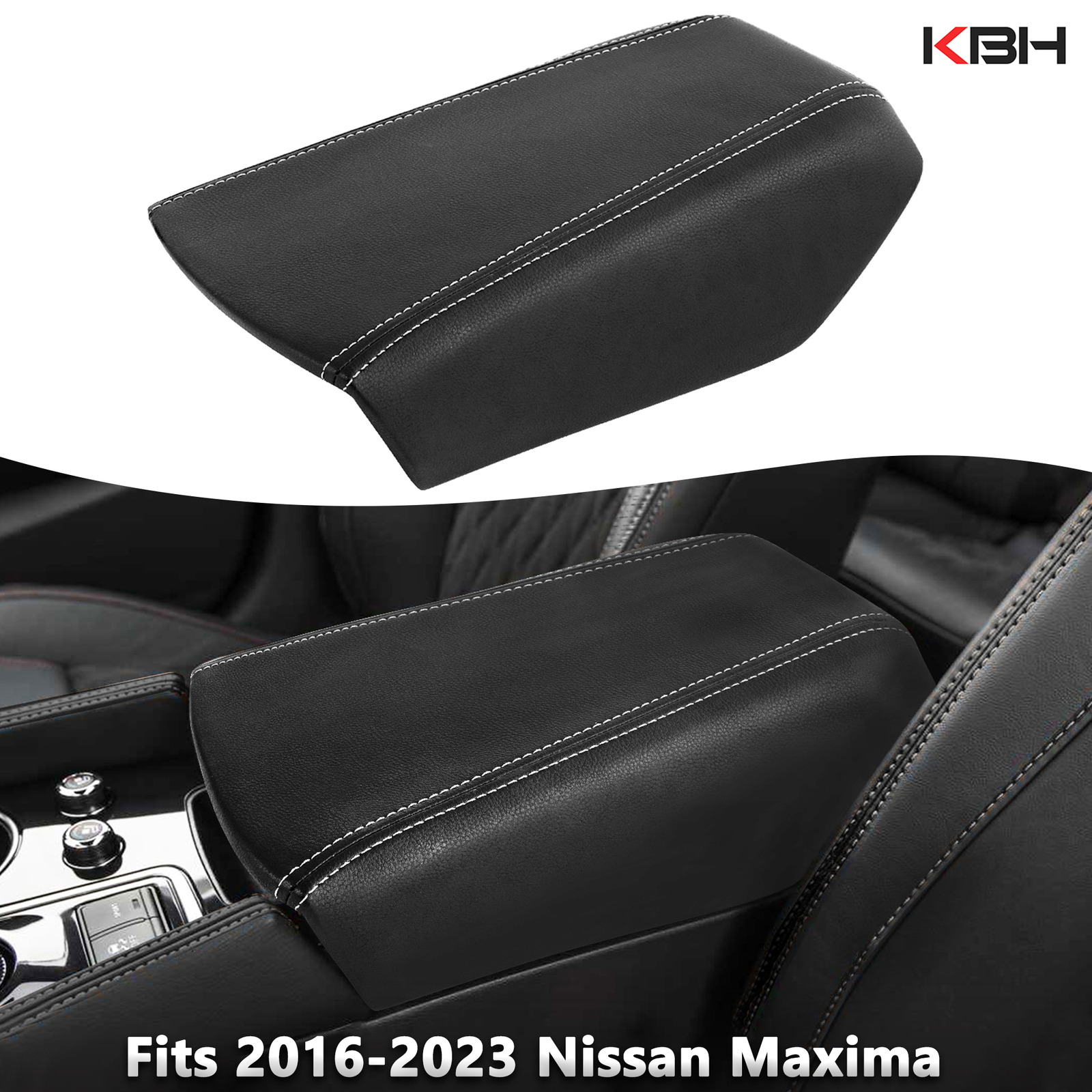 Fit 2016-2023 Nissan Maxima Center Console Lid Armrest Leather Cover Gray Stitch Fit 2016-2023 Nissan Maxima Center Console Lid Armrest Leather Cover Gray Stitch