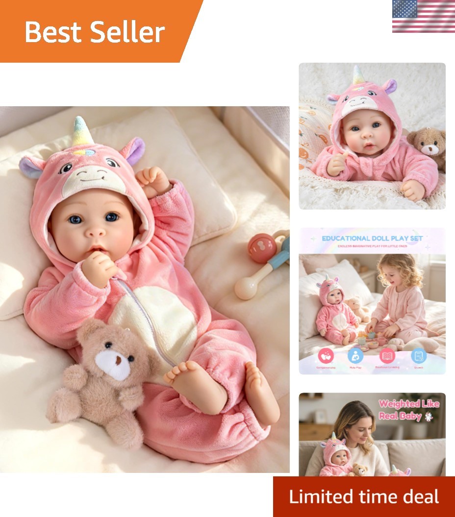 Gorgeous Pink Unicorn Baby Doll - 17-Inch Lifelike Doll Set for Gift Giving