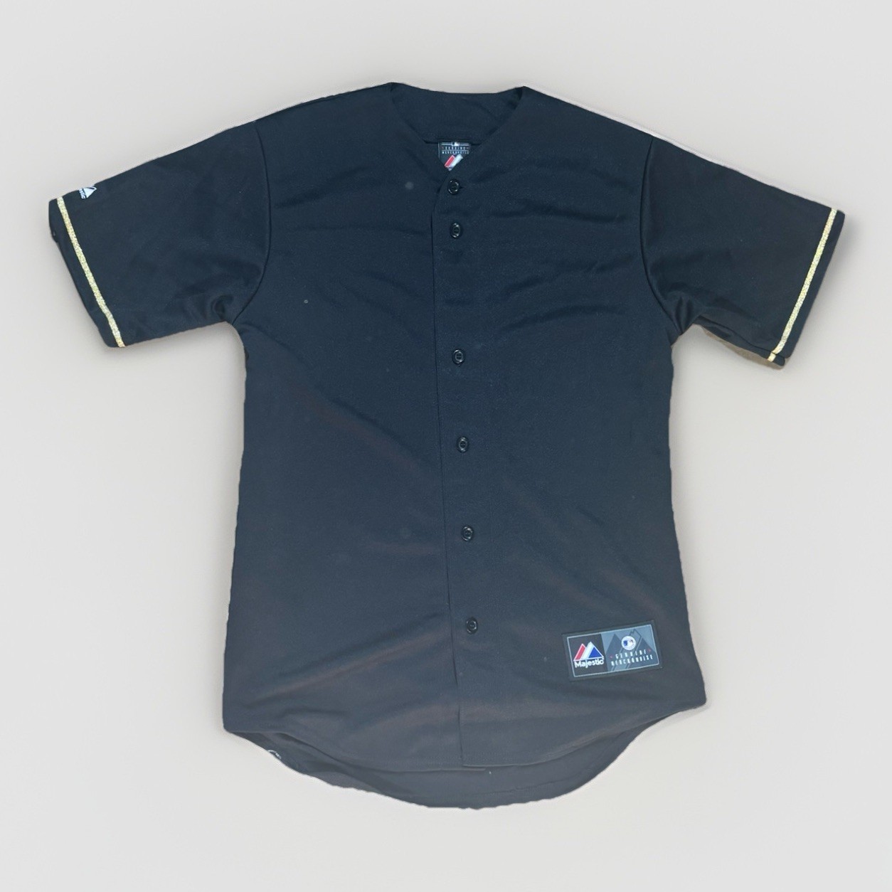 Majestic MLB Genuine Black & Gold Sleeve Stripes Blank Jersey Customizable Majestic MLB Genuine Black & Gold Sleeve Stripes Blank Jersey Customizable