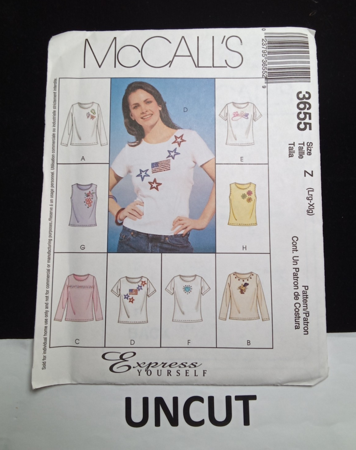 McCALL'S UNCUT Pattern 3655 Misses Size L-XL Stretch Knit Pullover Tops 9 Styles McCALL'S UNCUT Pattern 3655 Misses Size L-XL Stretch Knit Pullover Tops 9 Styles