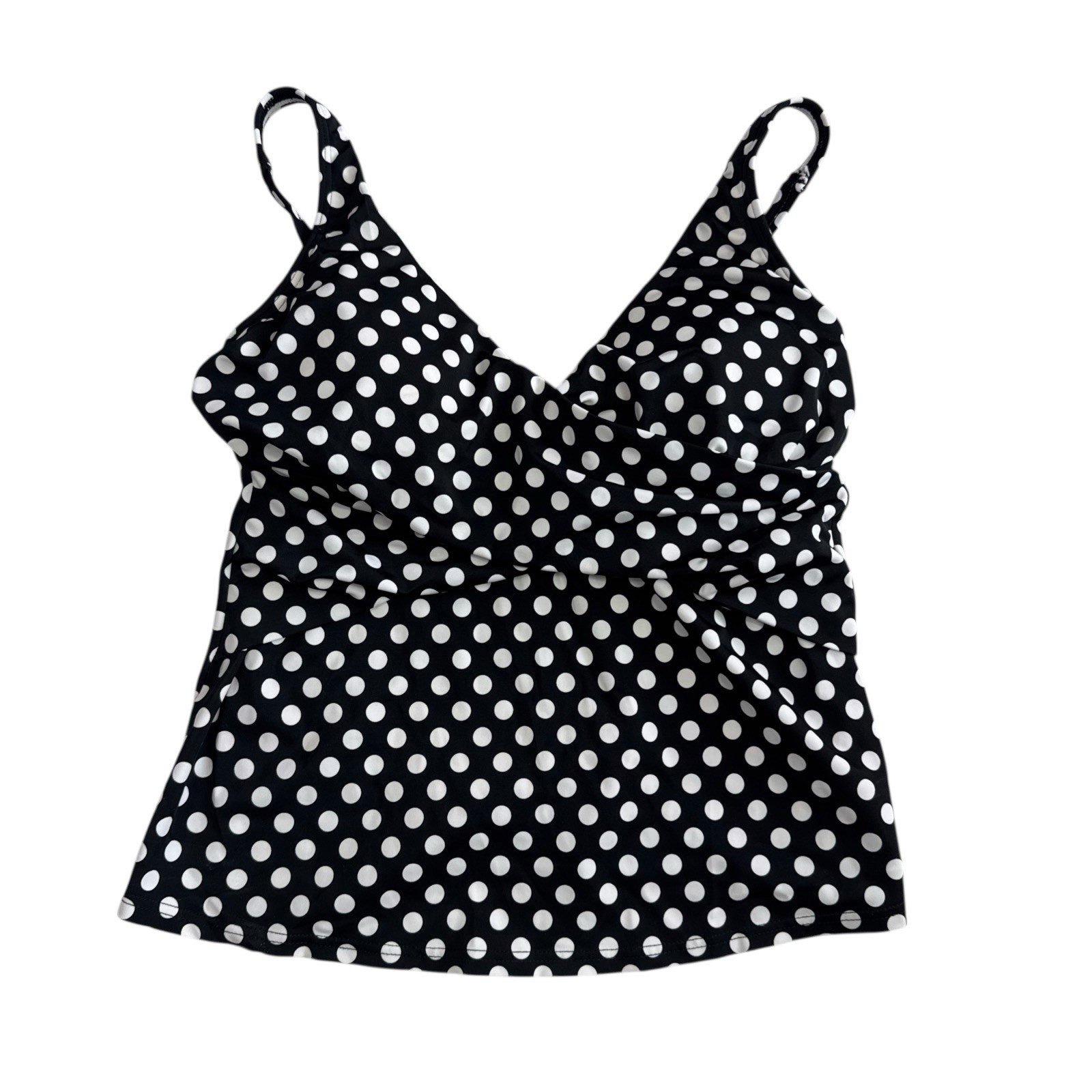 Venus Women\'s 12 Crossover Tankini Top Only Black White Polkadot EUC